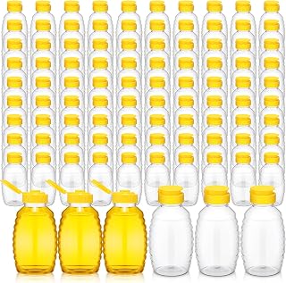 Tioncy 96-Pack 16oz Clear Plastic Squeeze Honey Bear Bottles with Leakproof Lids - Reusable Honey Jars for Syrup, Sauces
