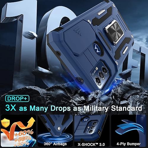 Miniatura 4 de Funda para Moto G Play 2023 con cubierta deslizante para cámara + protector de pantalla, soporte de anillo rotado, grado militar, a prueba de