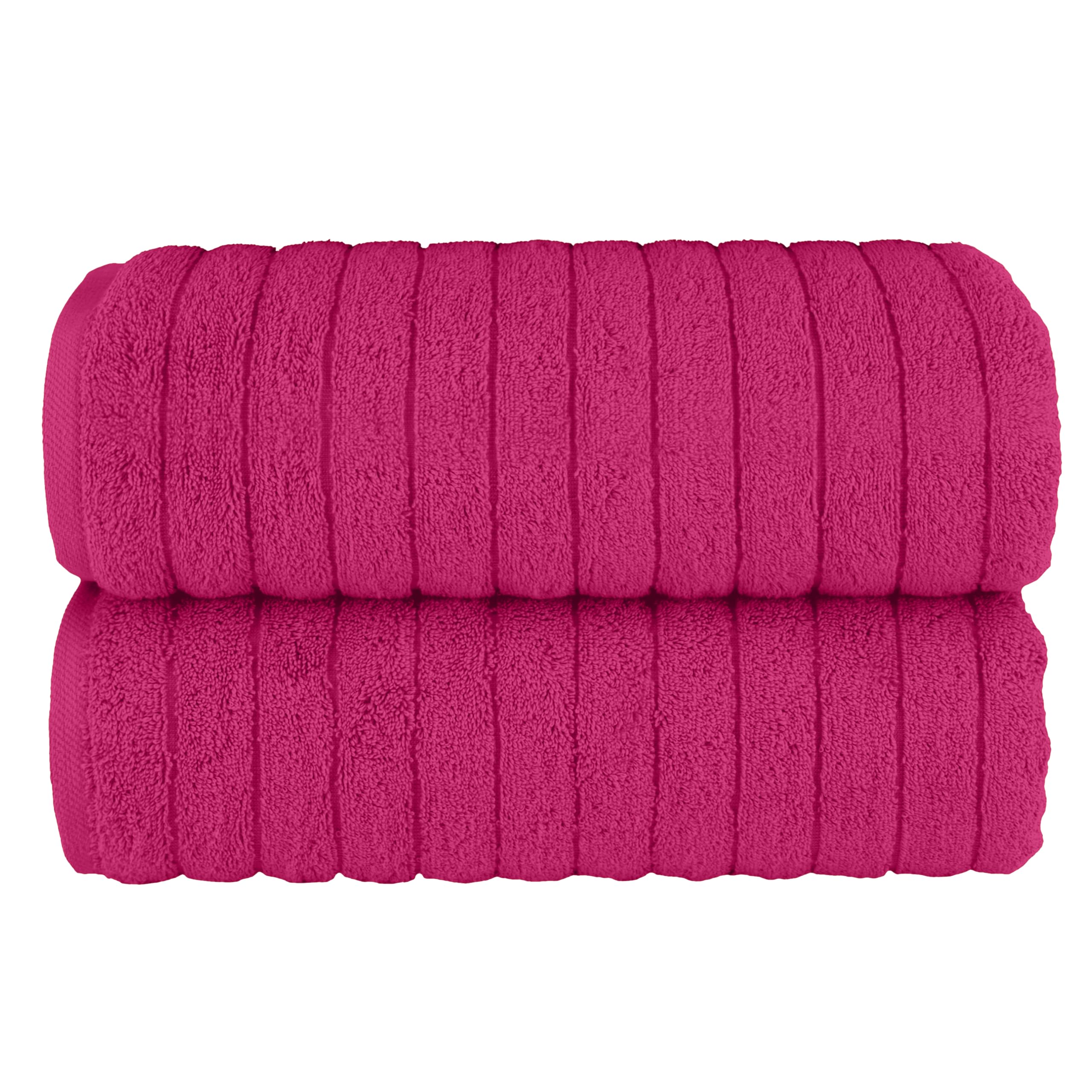 Elegant Comfort 100% Turkish Cotton Corduroy Ribbed Luxury Soft 2 Pack Bath Towels 27 x 54 Inch - Ultra Plush, Absorbent, Quick Dry, Hotel Spa Quality Towels for Bathroom Essentials, Hot Pink