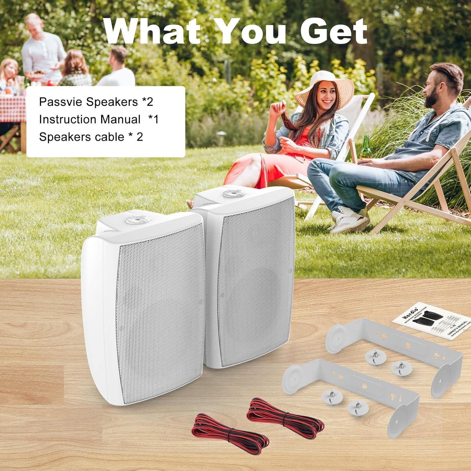 Herdio 8 Inch 600W Outdoor Speakers Passive Waterproof Wired with Powerful Bass, Wall Mount Durable Loud Sound System | Ideal for Large Spaces: Commercial Areas, Spacious Backyards, Auditorium (White) - Image 8