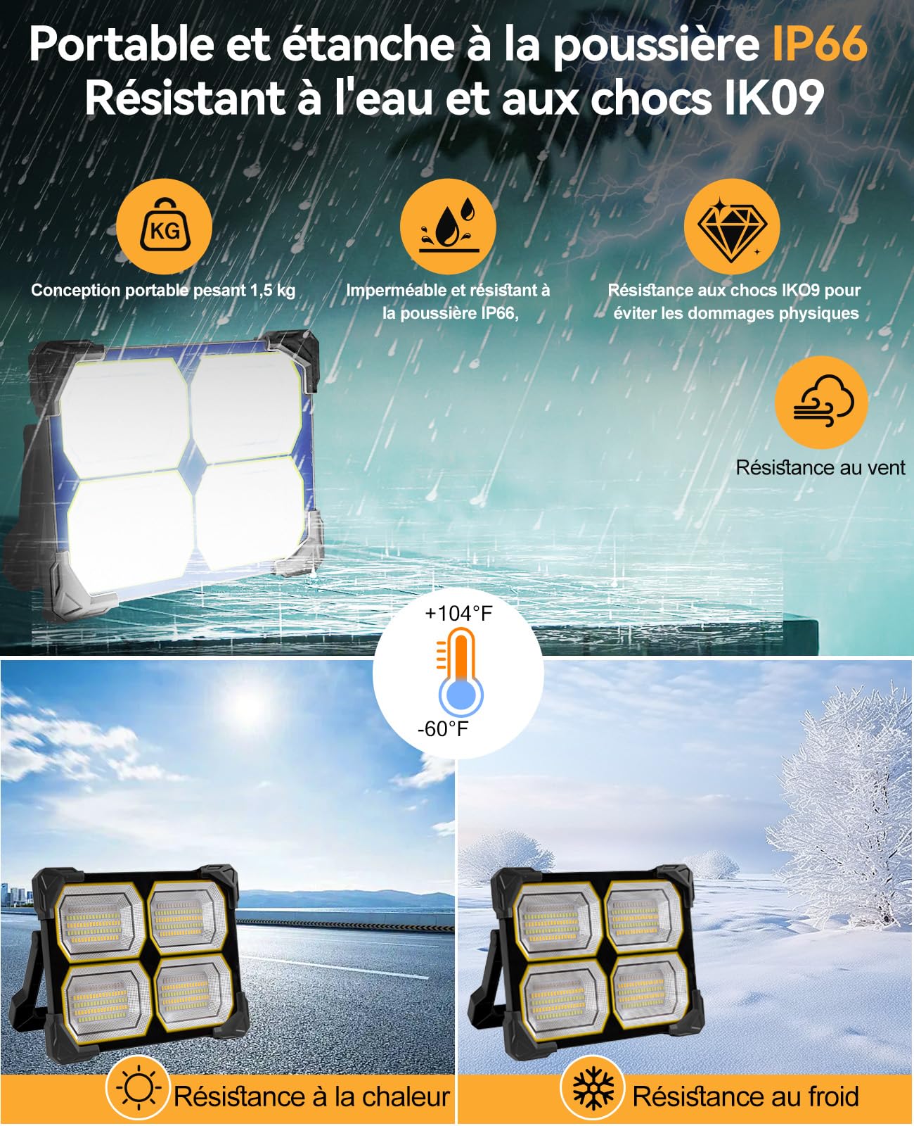 300W lampe led rechargeable 26000mAh projecteur led chantier projecteur solaire exterieur usb Solaire 5 Modes lampe de chantier Pour Camping, Chantier, Garage, Atelier
