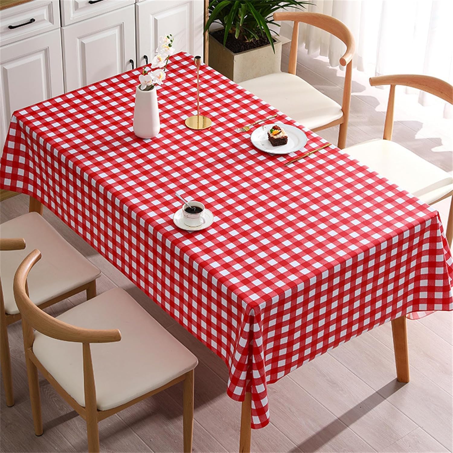 KIJyfgTR Checked Rectangular Tablecloth Ideal For Outdoor Gardens And Festive Parties(Pink,140x200cm)