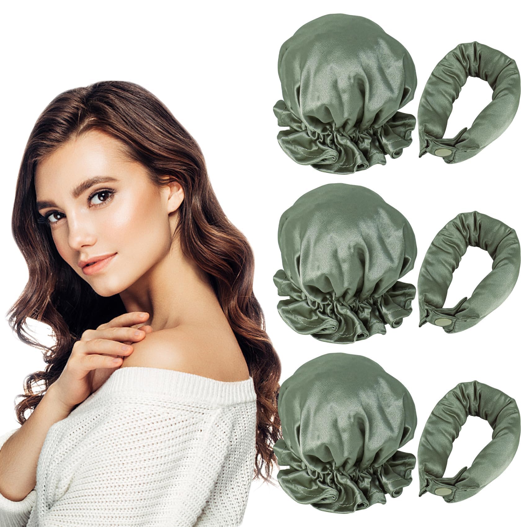 Heatless Hair Curler, 6 Pcs Satin Heatless Curls Overnight Headband for Women, No Heat Soft Silk Heatless Curling Hair Rollers with Cap No Heat Curling Headband for All Hair Types