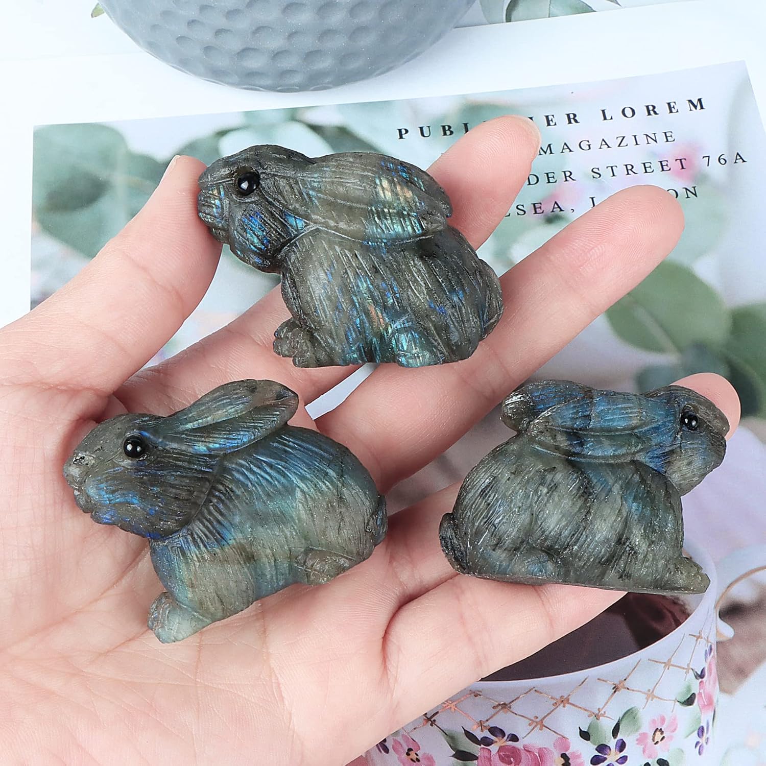 Artistone Labradorite Crystal Bunny Statue 2 inch Carved Rabbit Ornament Statue Animal Carving Figurines Pocket Healing Stones for Home Office Decoration - Image 5