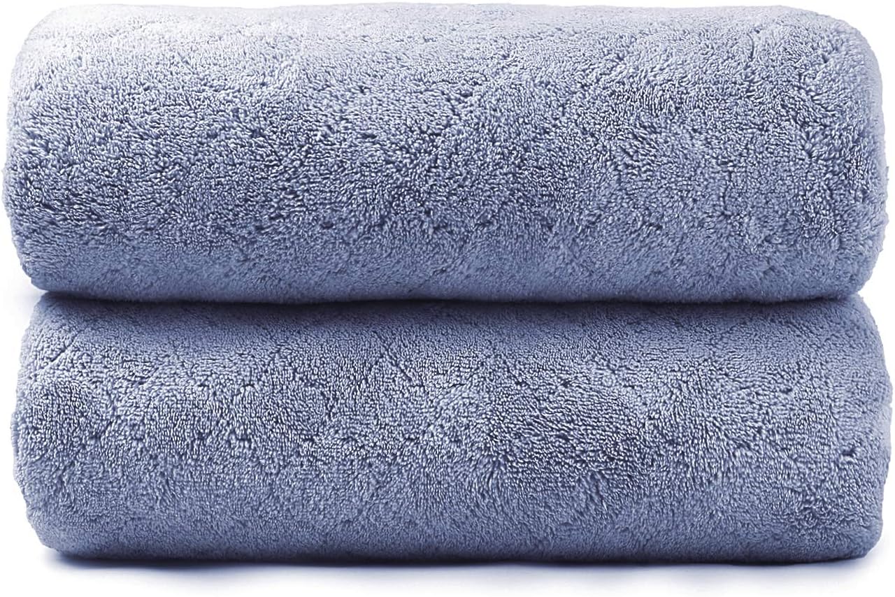 Monarca Plush Fleece Towel Set 2 Packs, Microfiber Bath Towel - 30"x60", Absorbent & Fast Drying (Blue-Grid Pattern)