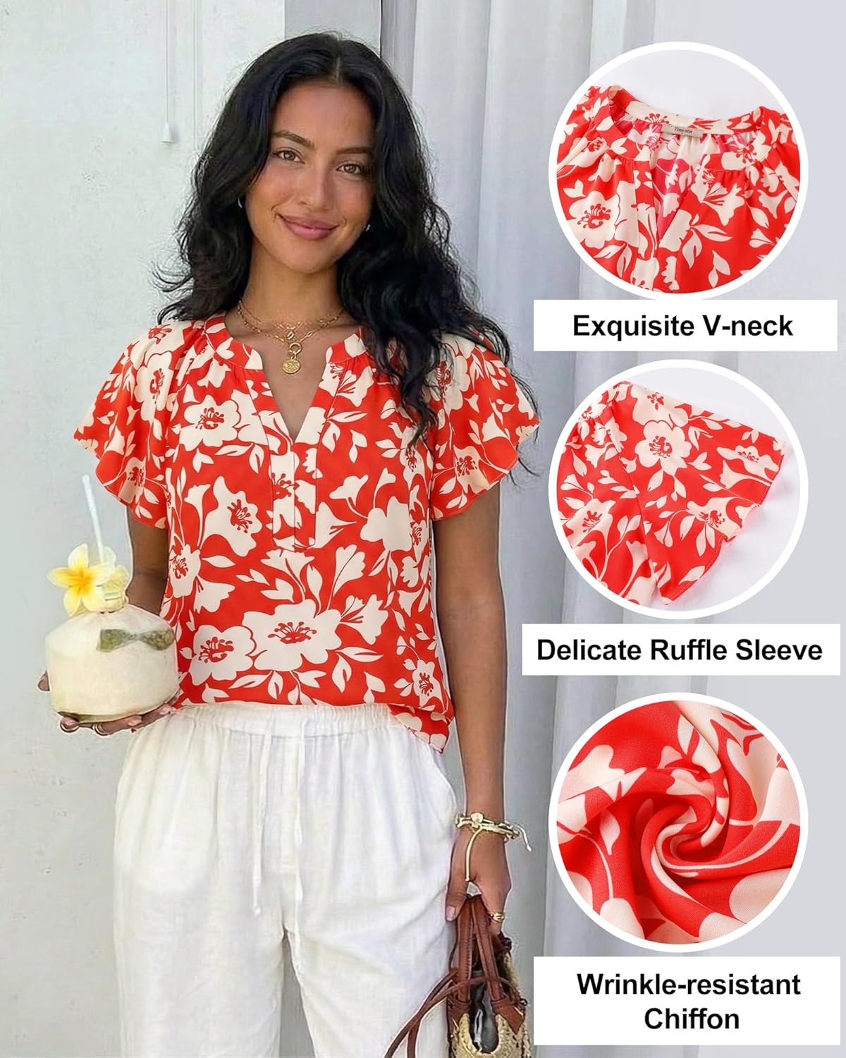 Timeson Womens Summer Tops Short Sleeve Chiffon Blouses Business Casual Shirts