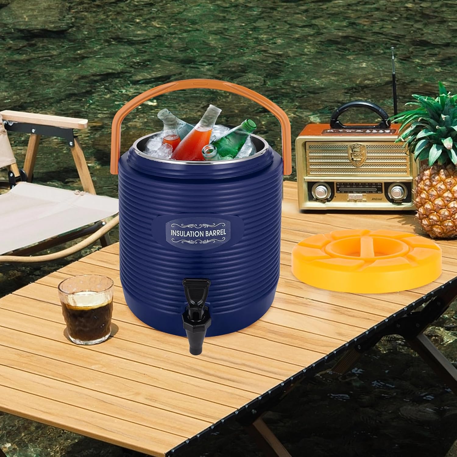 Hot and Cold Drink Dispenser, 3.4Gal Insulated Beverage Dispenser with Faucet, Stainless Steel Hot & Cold Drinks Bucket, Insulated Container for Hot Water Coffee Tea Chocolate Milk (Blue)