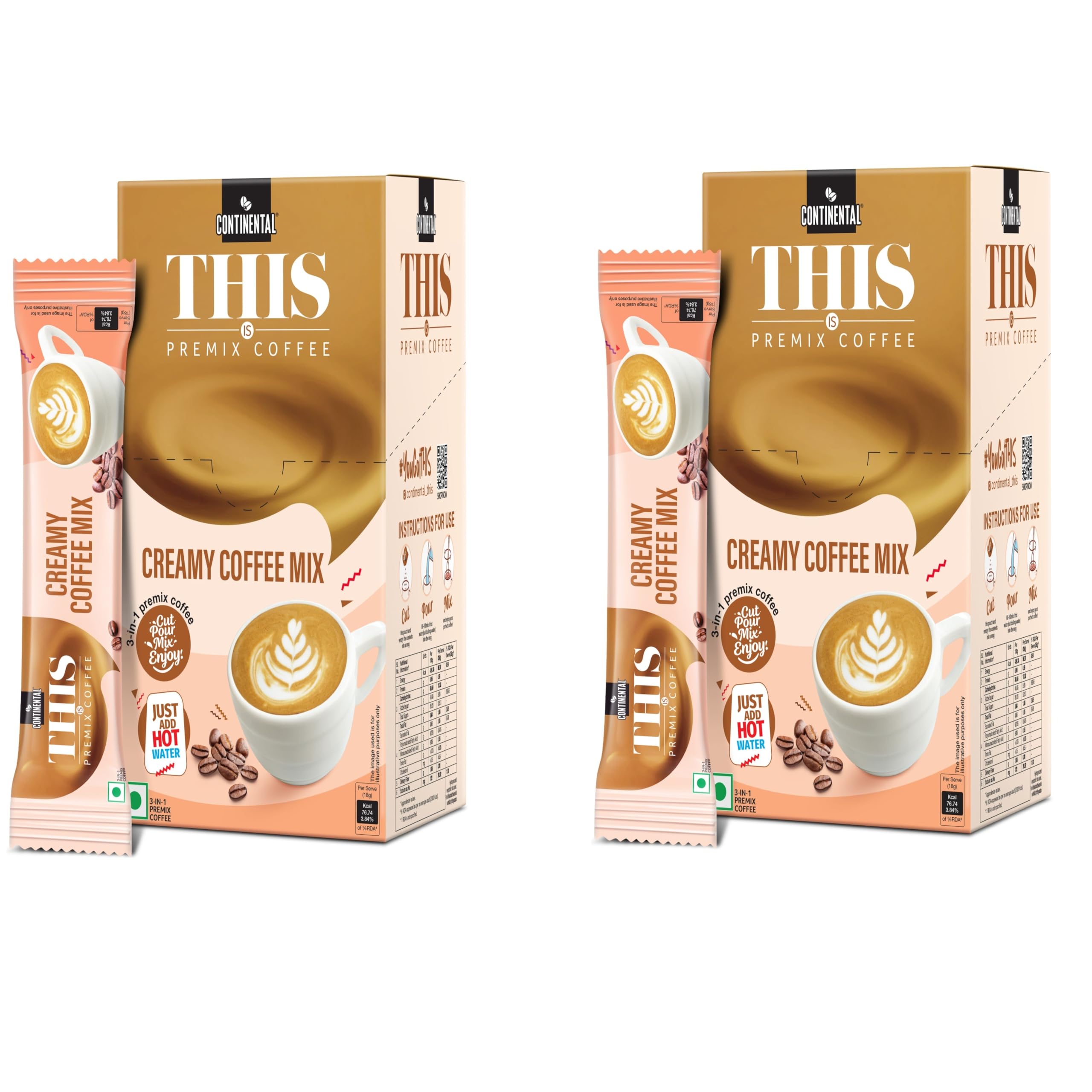 Continental THIS Creamy Coffee 180g | 3in1 Instant Premix Coffee Powder | 20 Sachets | Just Add Hot Water - Cafe Like Coffee