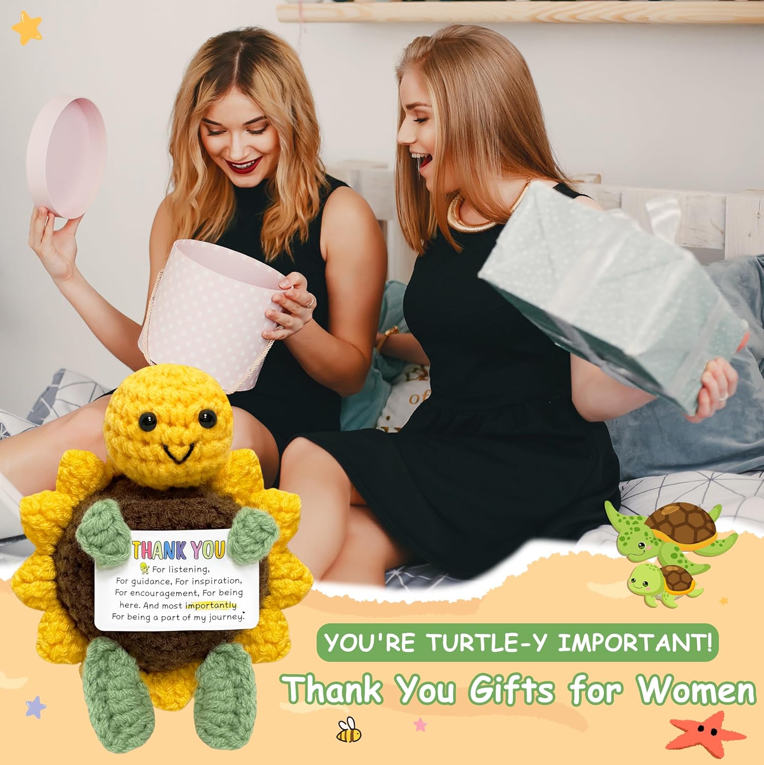 Thank You Appreciation Gifts for Women Men - Valentines Day Birthday Gifts for Mom Grandma Wife, Cheer Up Gift Inspirational Gift for Coworker Friend Teacher, Emotional Positive Support Crochet Turtle - Image 4