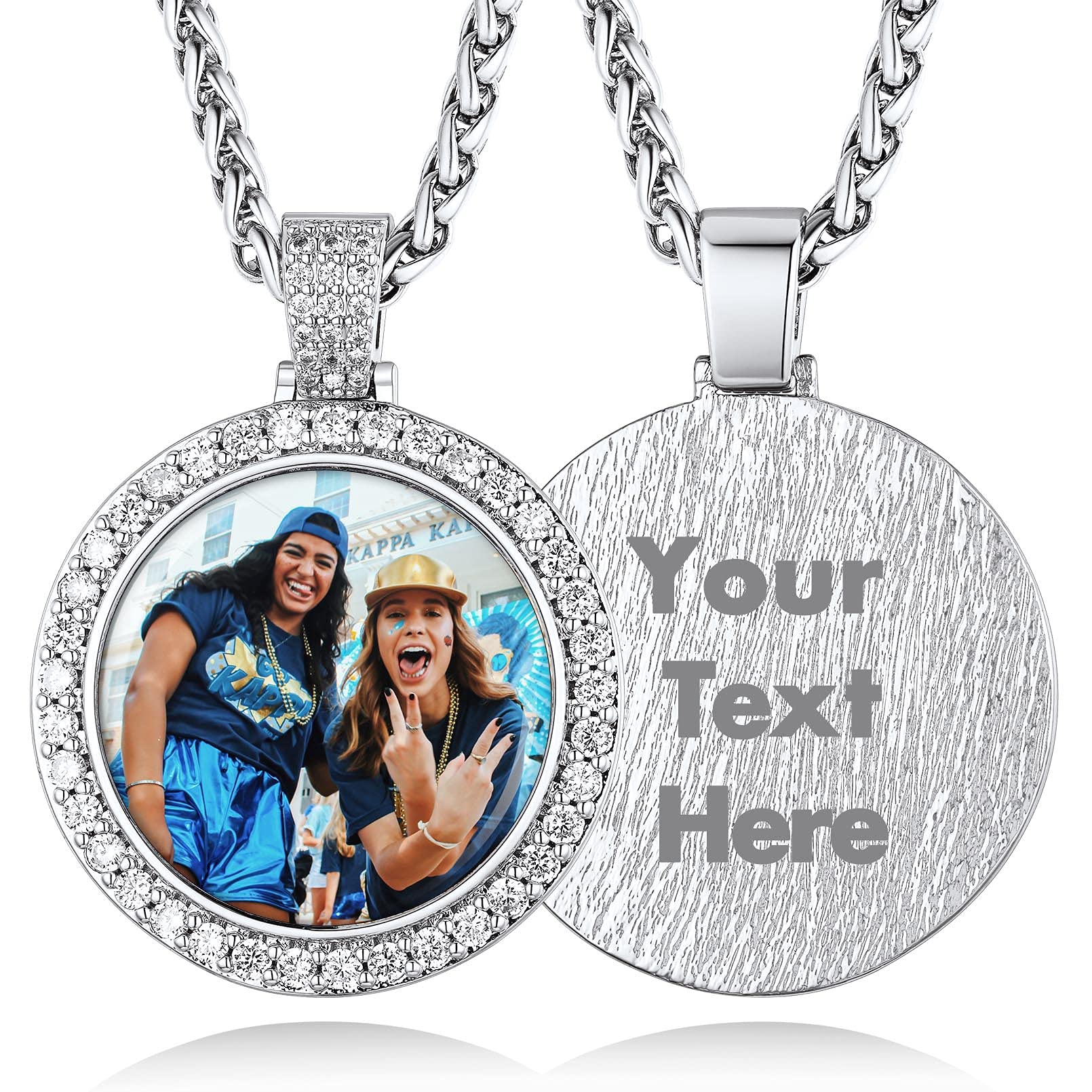 Custom4U Picture Necklace Personalized Photo Circle Chain for Men Women