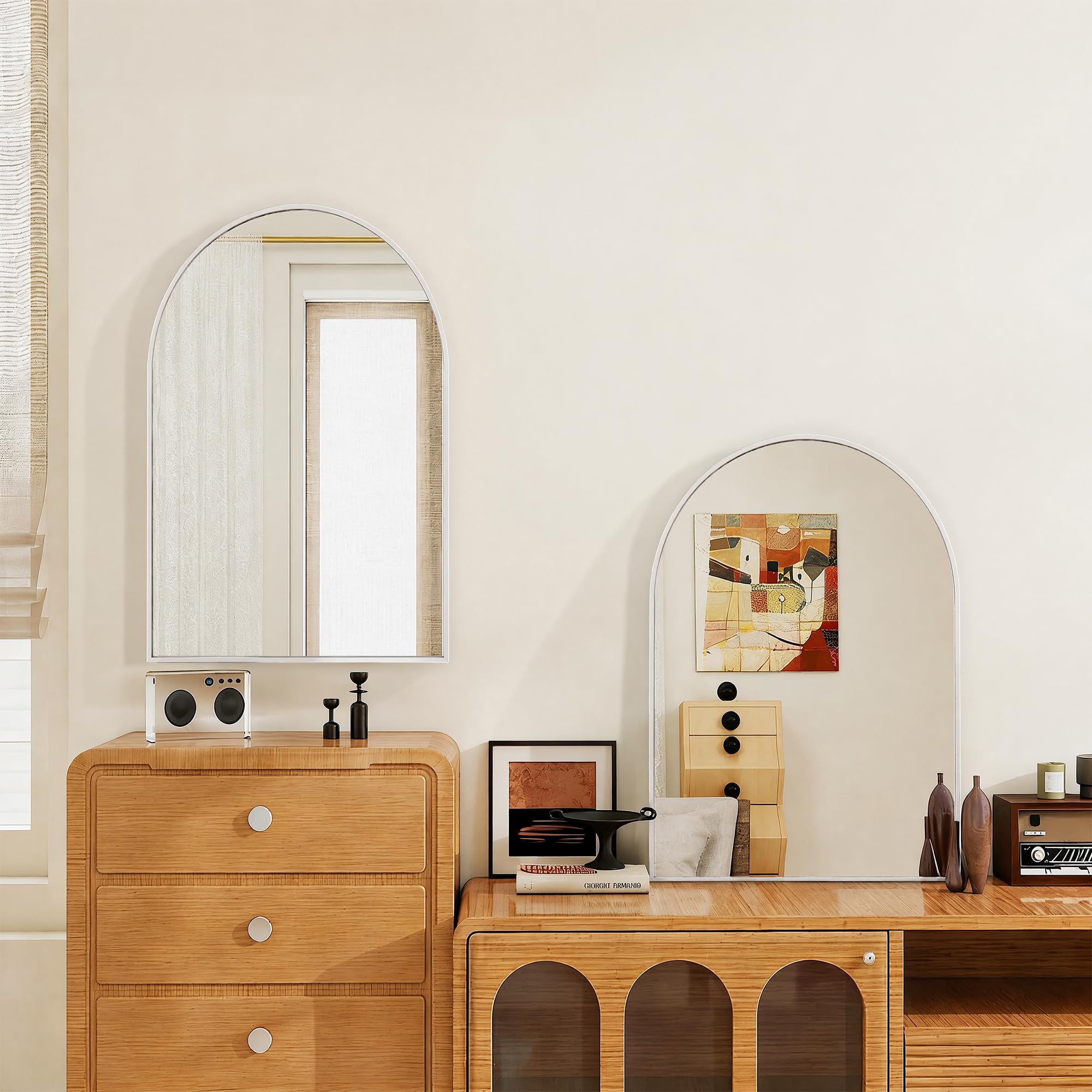 Miroir Arche,Miroir Salle de Bain 91 x 61 cm,Miroir Mural Blanc