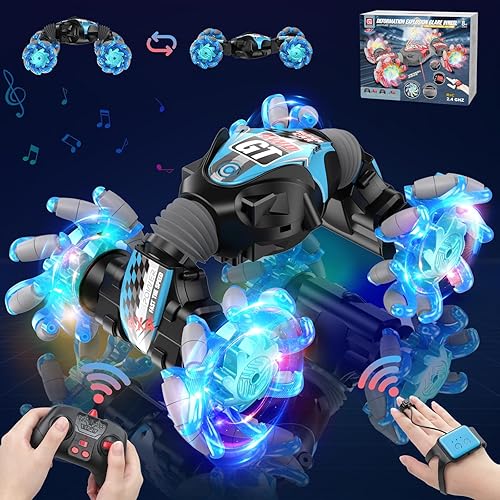 Coche RC con música y luz colorida, 4WD Gesture RC Stunt Car, 2.4Ghz controlado a mano, transformación remota todoterreno, juguete eléctrico de