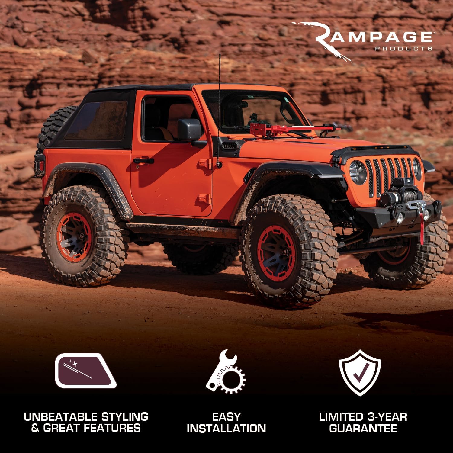 RAMPAGE PRODUCTS TrailView Fastback Soft Top for Jeep Wrangler JK | Tinted Windows, Sail Cloth, Black Diamond | 139835 | Fits 2007-2018 Jeep Wrangler JKU 4-Door