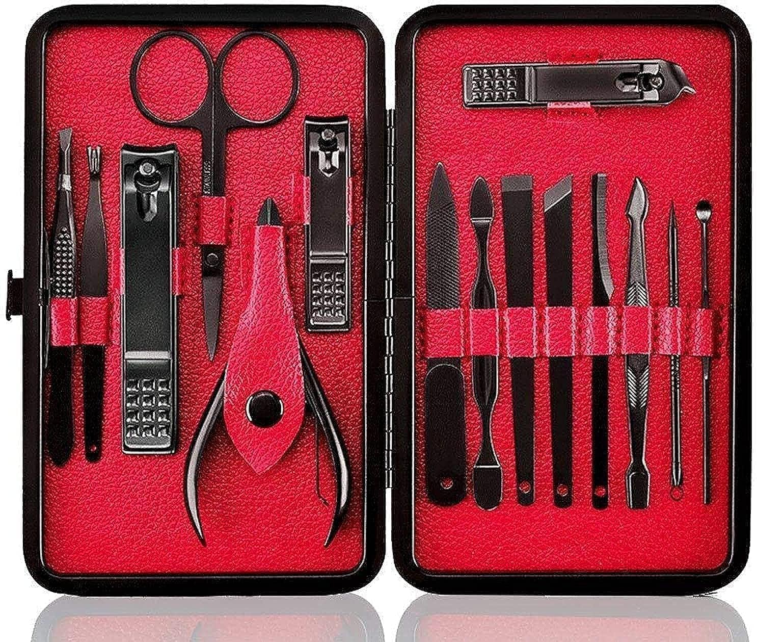Generic Nail Clipper Set 15 In 1, Nail Swing Out Cleaner File Popular Gifts For Men & Women- Best Nail Care For Manicure Pedicure Home & Travel Manicure Set Red, Black, 11 X 7 X 2 Cm