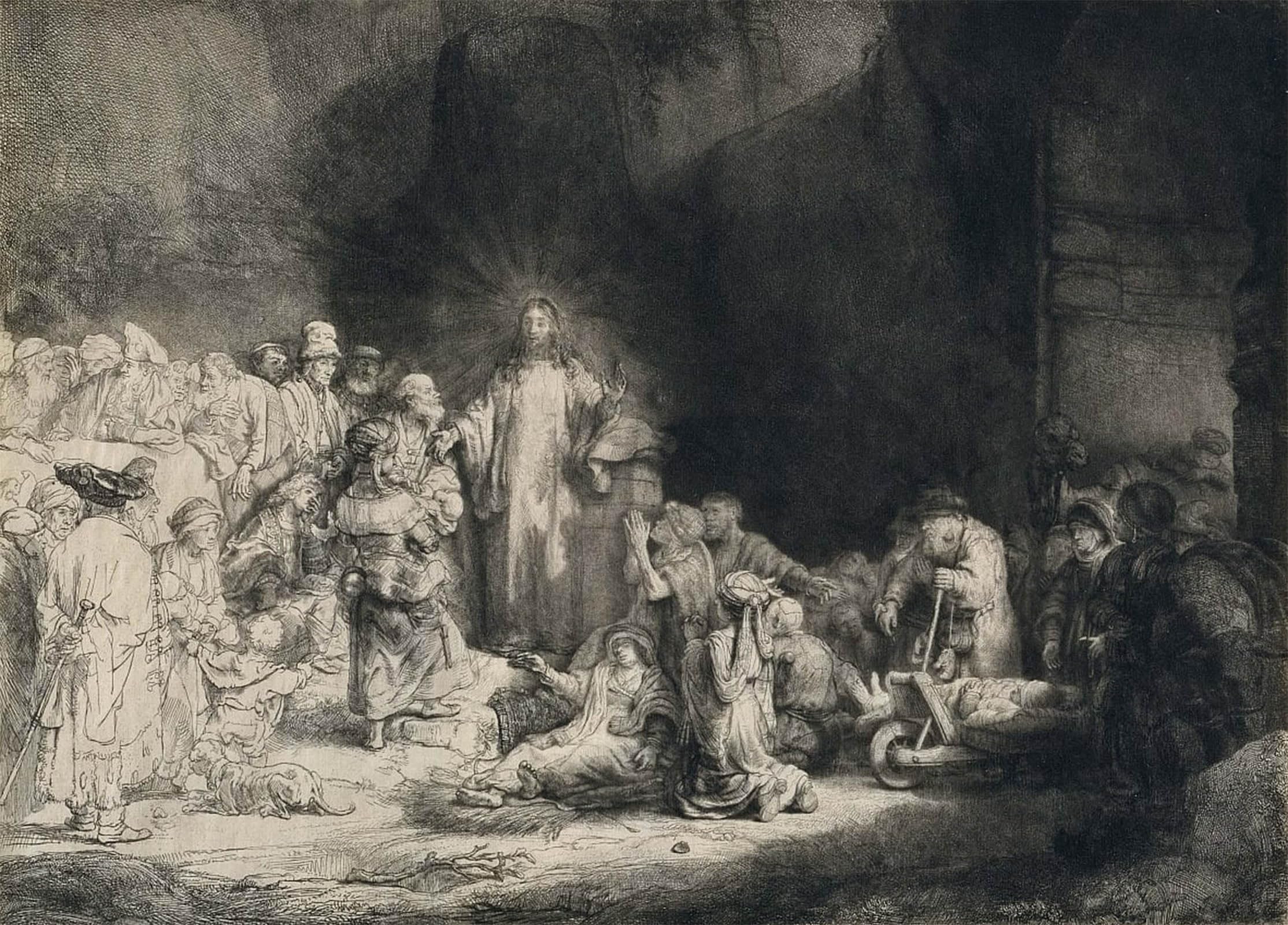 SERENDIPITP Abstract Painting Mural Print Picture Wall Decor Painting Christ with the sick around him, Receiving little children the hundred guilder print by Rembrandt van Rijn for Home Decor 60x90cm