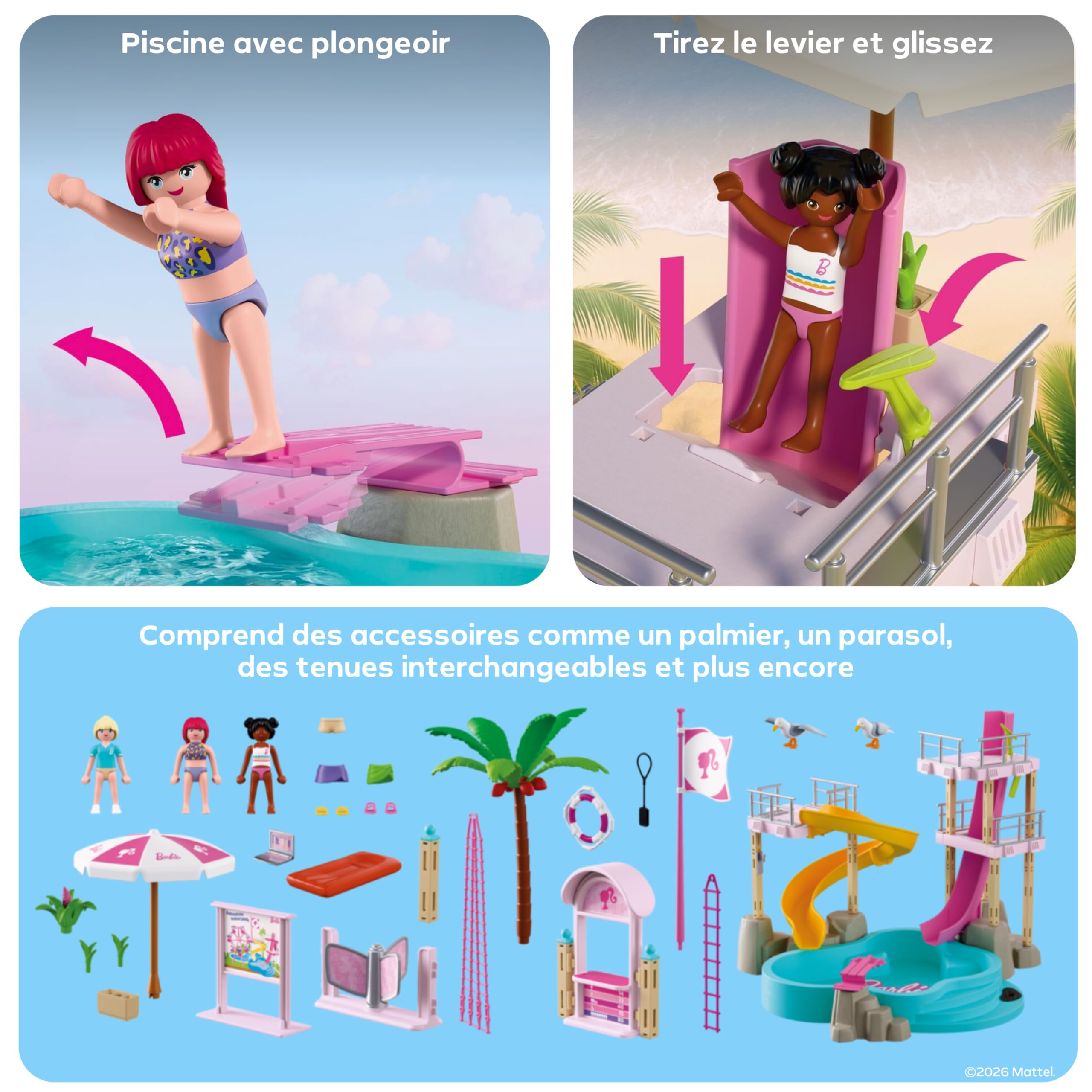 Playmobil, Barbie, Parc Aquatique, Aventures d’été avec Barbie, Nikki et Daisy, Grand Parc Aquatique remplissable avec de l’Eau réelle, Rêves d’été à Malibu pour Enfants à partir de 4 Ans, 72120