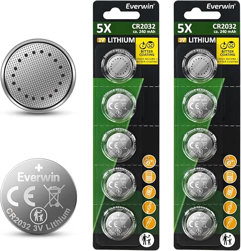 EVERWIN CR2032 Batteries 10 Pack - 2032 Lithium 240 mAh