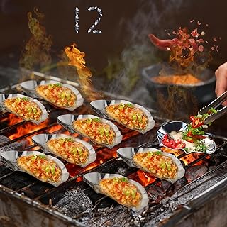 12Pcs Grillable Oyster Shells - Reusable Stainless Steel Shells for Oyster Cooking, Baking & Grilling - Ideal for Seafood Preparation