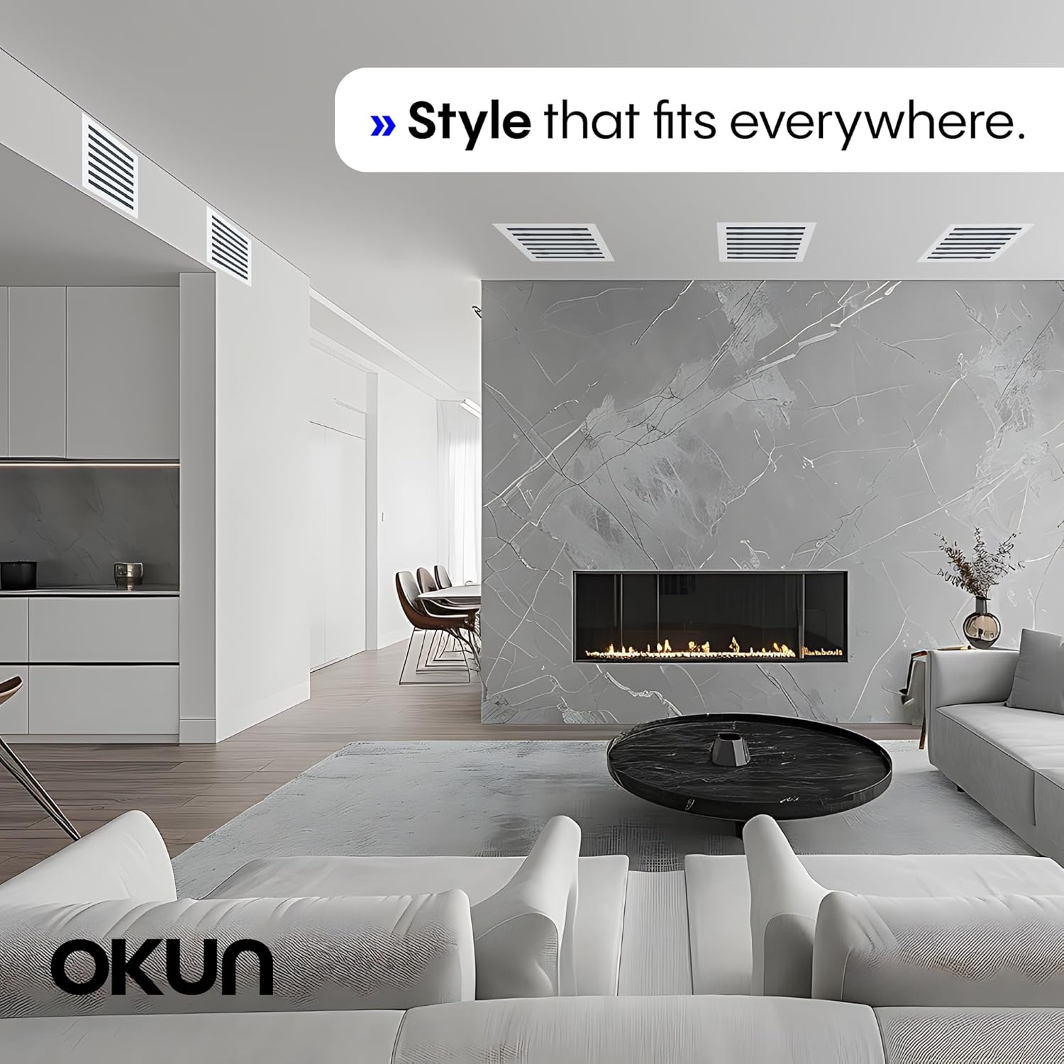 OKUN - Standard Linear Slot Diffuser - 14" x 14" Duct Opening Cutout - 16" x 16" Matte White AC Vent Cover - Concealed Design Register Grille for Ceiling/Walls - Decorative Air Vent