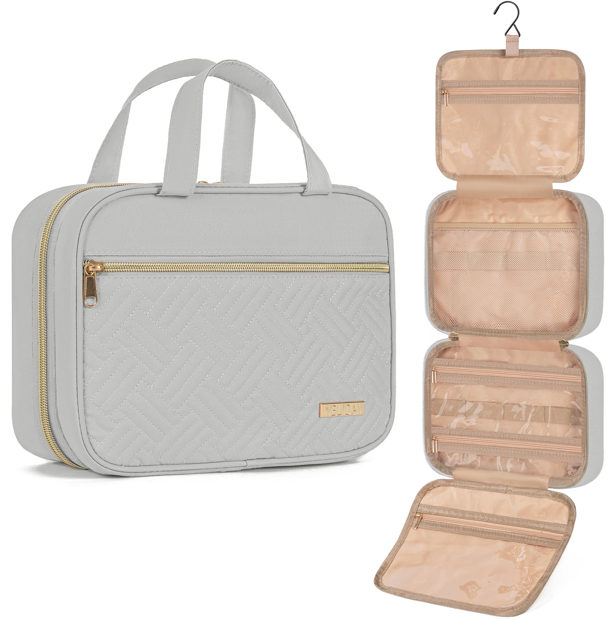 WELIDAY Travel Toiletry Bag for Women & Men Water Resistant Makeup Bag with Hanging Hook Portable Travel Organizer for Travel Accessories,