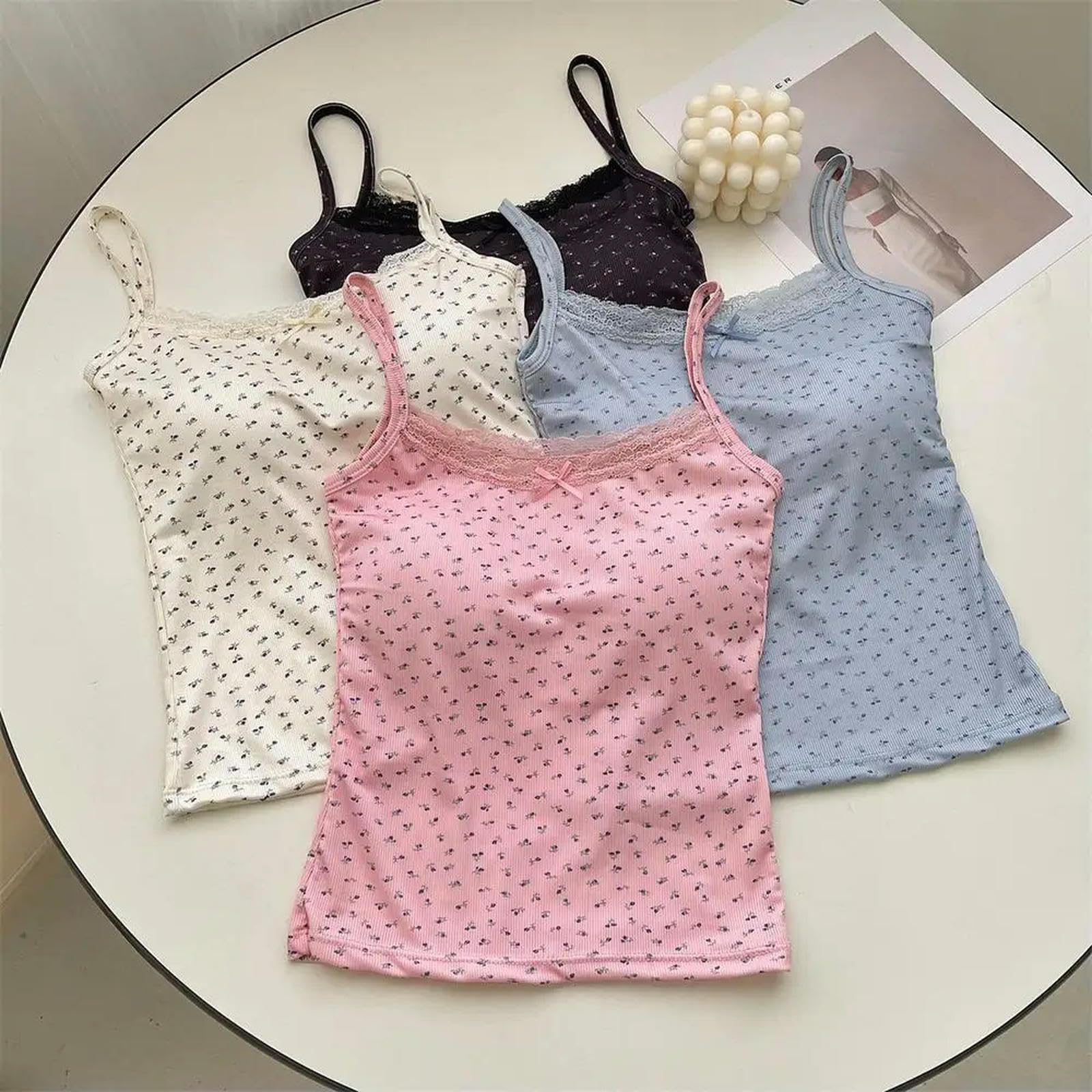 débardeur Femme Lace Flower Print Camisole Elegant Slim Fit Top Vest Sexy Vêtements pour Femmes-Blanc-Une Taille （40kg-70kg）