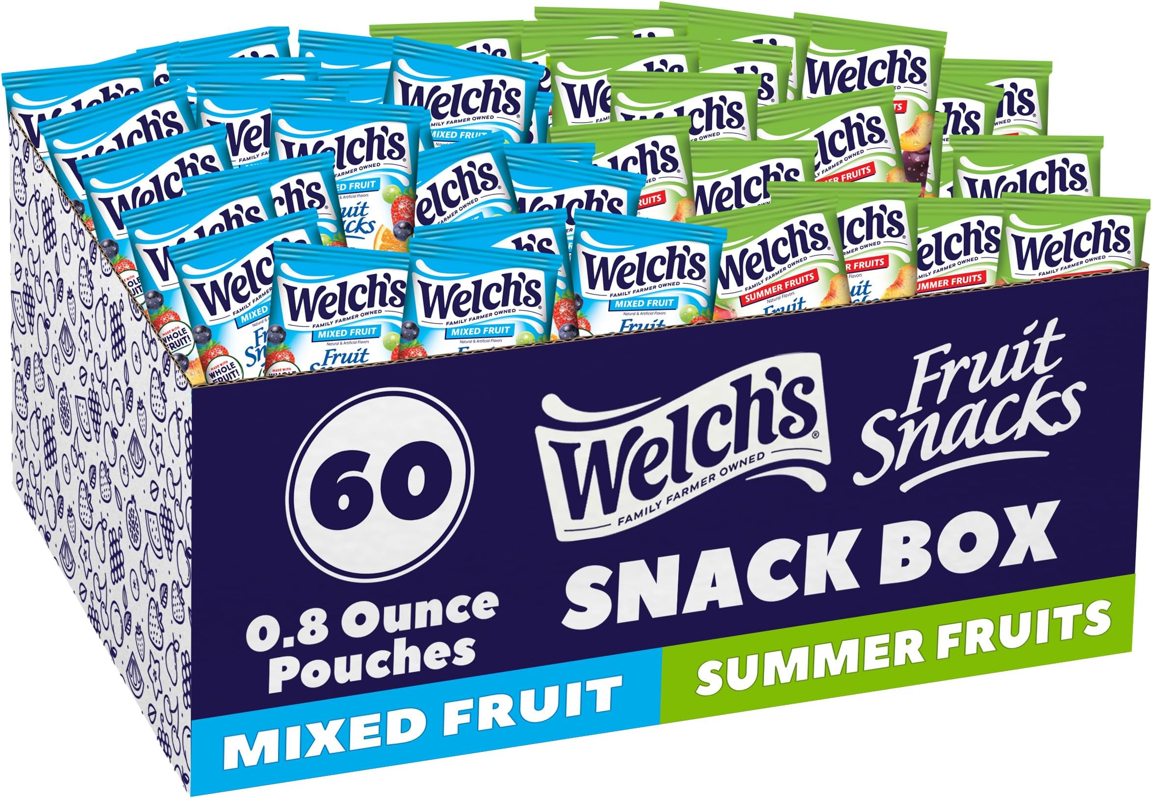 Fruit Snacks, Mixed Fruit & Summer Fruits Snack Box, Gluten Free, 0.8oz Snack Packs (Pack of 60)