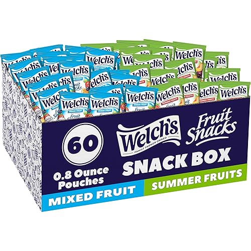 Welch's Fruit Snacks, Mixed Fruit & Summer Fruits Snack Box, Gluten Free, 0.8oz Snack Packs (Pack of 60)
