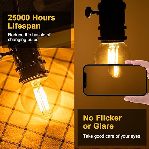 Miniatura 5 de Bombilla LED G16.5, pequeñas bombillas redondas Edison, bombillas E26 regulables de globo ámbar, bombilla Edison de filamento LED vintage de 6 W
