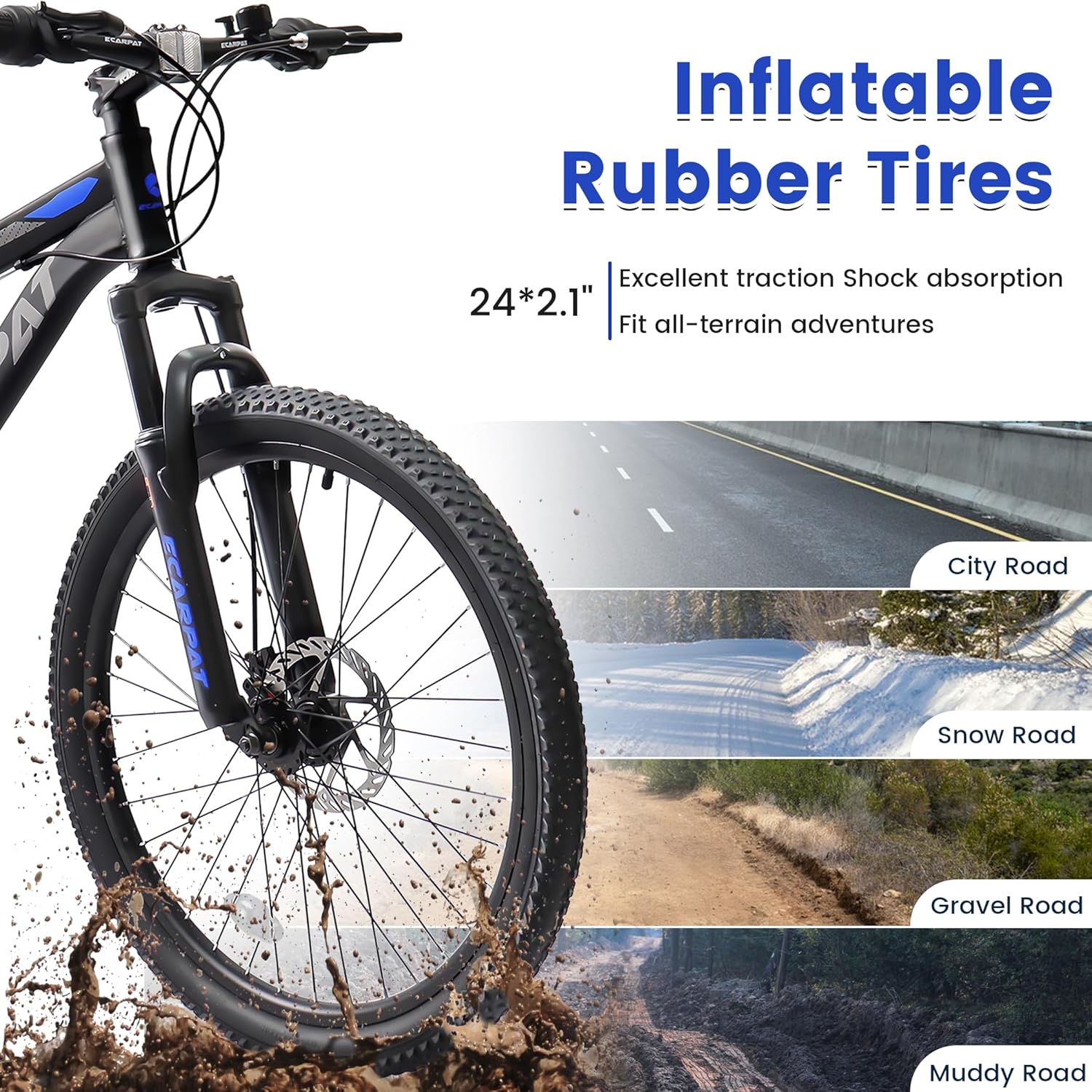 Ecarpat 24/26/27.5 Inch Mountain Bike, Full/Front Suspension Mens Boys Mountain Bike with 21 Speed Steel Frame and Dual Disc Brakes, Adult Sport Bicycle for Trail City Road, Gift Choice
