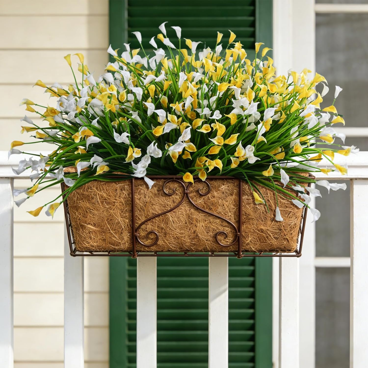 12 Bundles Calla Lily Artificial Flowers for Outdoors, UV Resistant Faux Plastic Flowers for Home Porch Yards, Fake Plants for Spring Summer Cemetery Decor (Yellow White) - Image 5