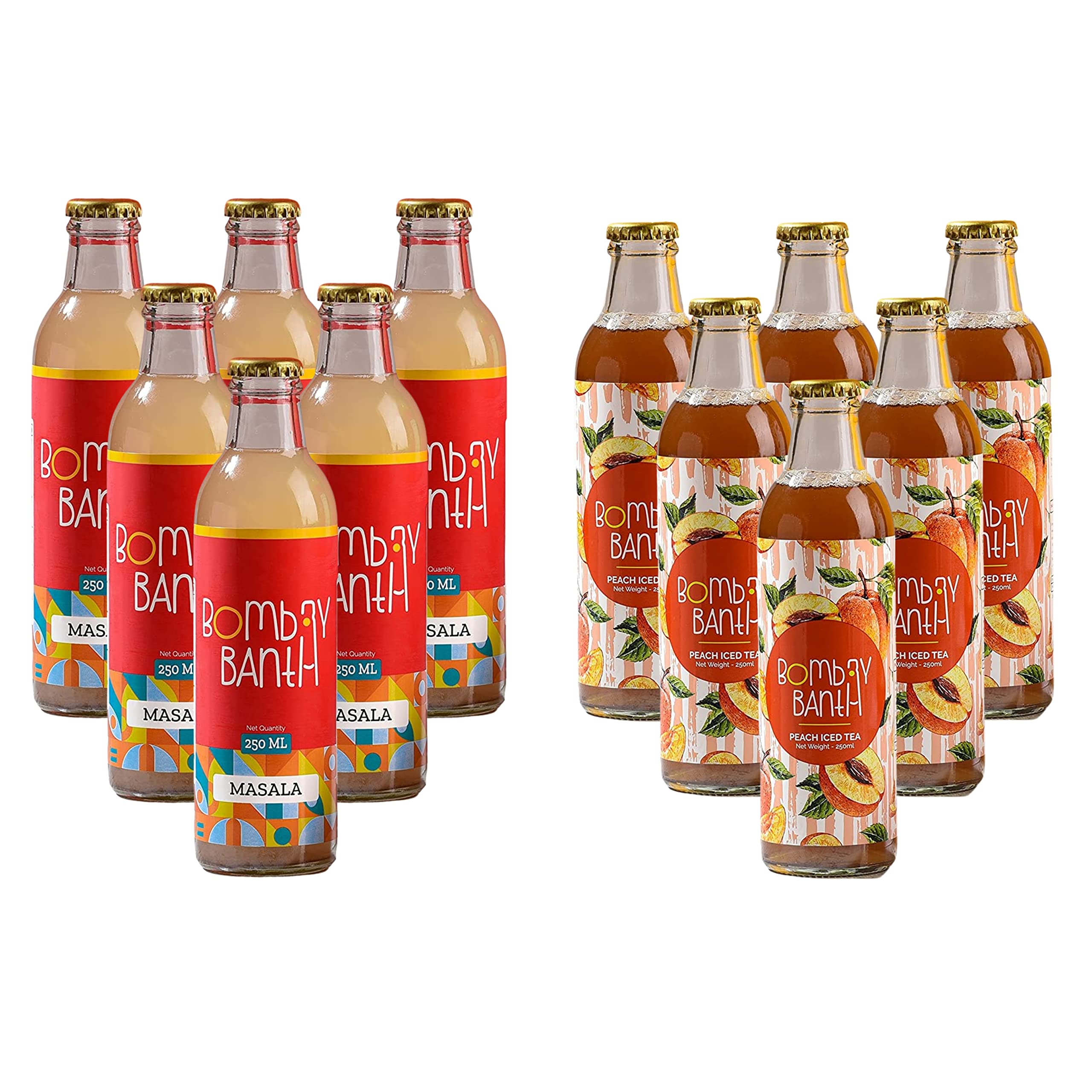 Bombay Banta Masala Lemonade And Peach Ice Tea Combo Pack For Instant Refreshment | Freshly Packed Beverage| No Added Sugar | (Net Weight 250ML/Bottle) (Pack Of 6 Masala & 6 Peach Ice Tea)