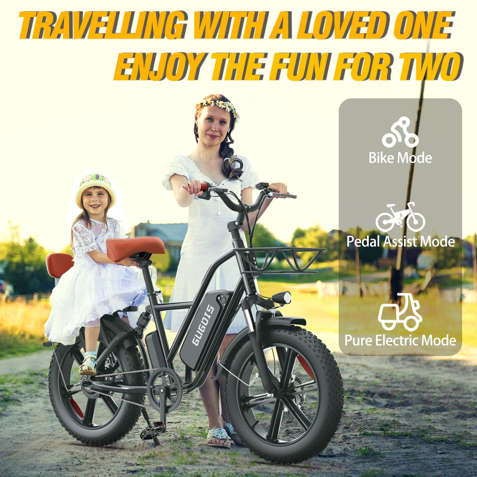 Amazon.com : ZABLIZ Electric Bike for Adults, 2 Seater Electric Bike, 1000W  Peak Motor, Up to 60 Miles Range, 20" Fat Tire E Bike with Large Removable  Battery, All-Terrain Electric Bicycles for