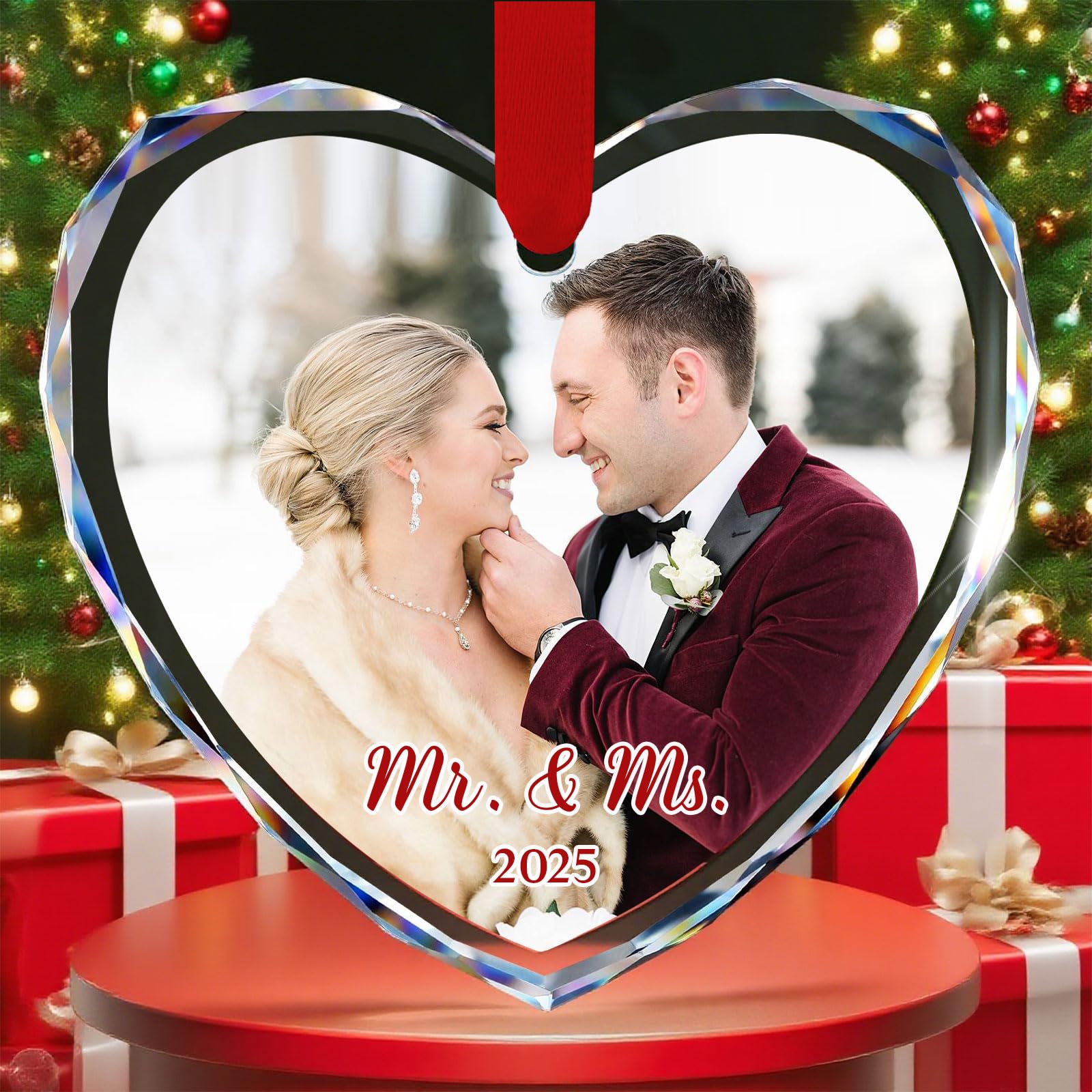 Fkf Picture Ornament Personalized Christmas S 2025, Custom Photo/Text/Name Crystal Glass Keepsake, Customized Xmas Bauble Decor Gift For Couple Family Pet Bridal (Picture Ornament)