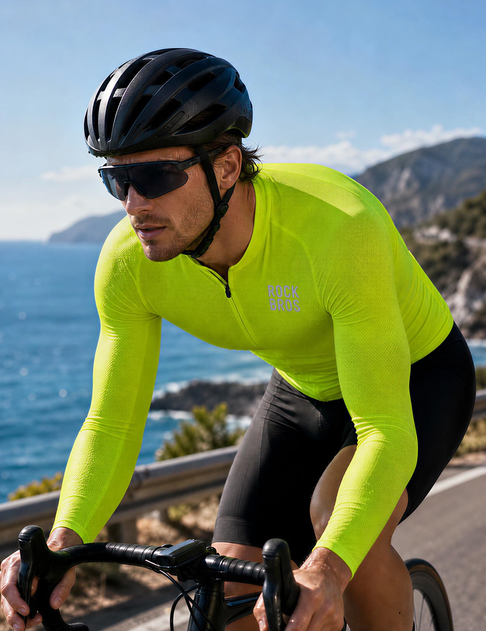 ROCKBROS Maglia da ciclismo a maniche lunghe da uomo, leggera e traspirante