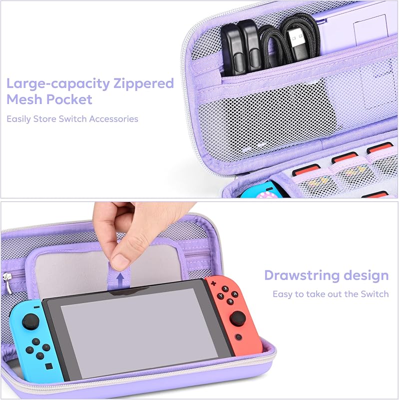 innoAura 16-in-1 Nintendo Switch Táska Szett - Hordozótok, Játéktartó, Védőtok, Állvány, Joystick Kupak - Lila-Szürke