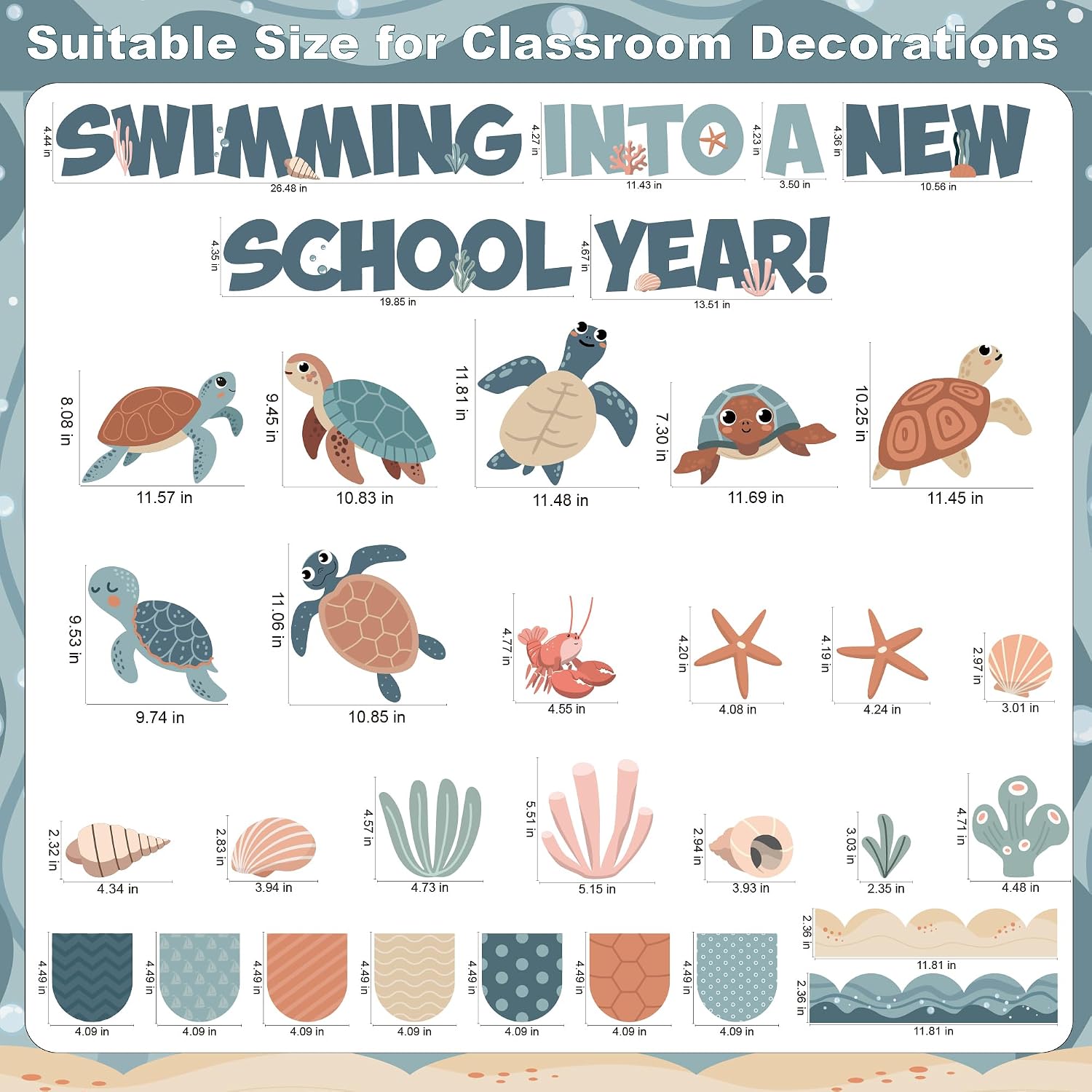 Sea Turtle Bulletin Board Set Under The Sea Bulletin Board Classroom Decorations Swimmng Into A New School Year Cutouts Summer Ocean for Kids School Supplies Chalkboard Party Décor image 3