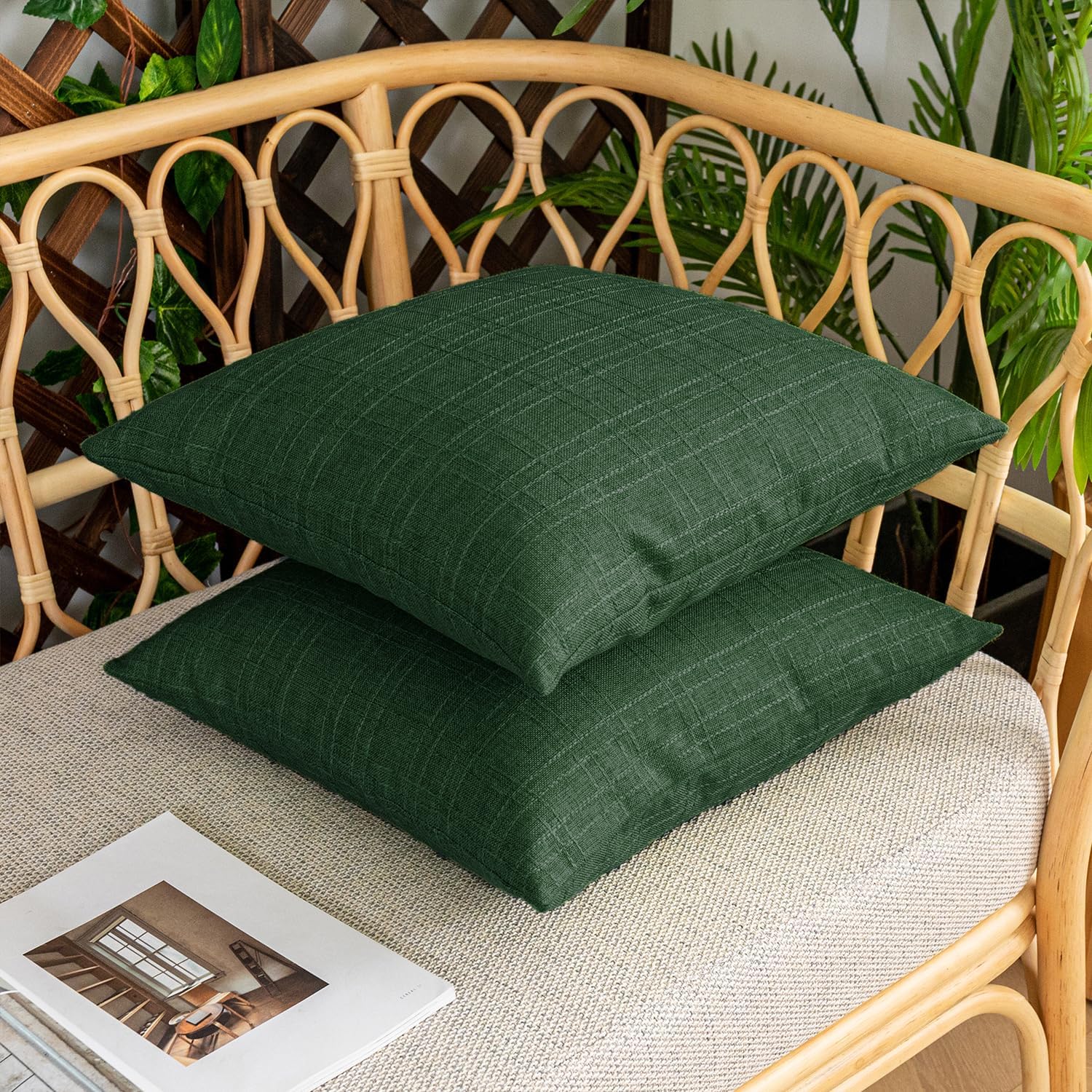 Kevin Textile Pack of 2 Outdoor Waterproof Pillow Covers Checkered Decorative Cushions Sham Throw Pillowcases Shell for Patio Tent Garden Couch Bed Sofa 22x22 Inch Army Green