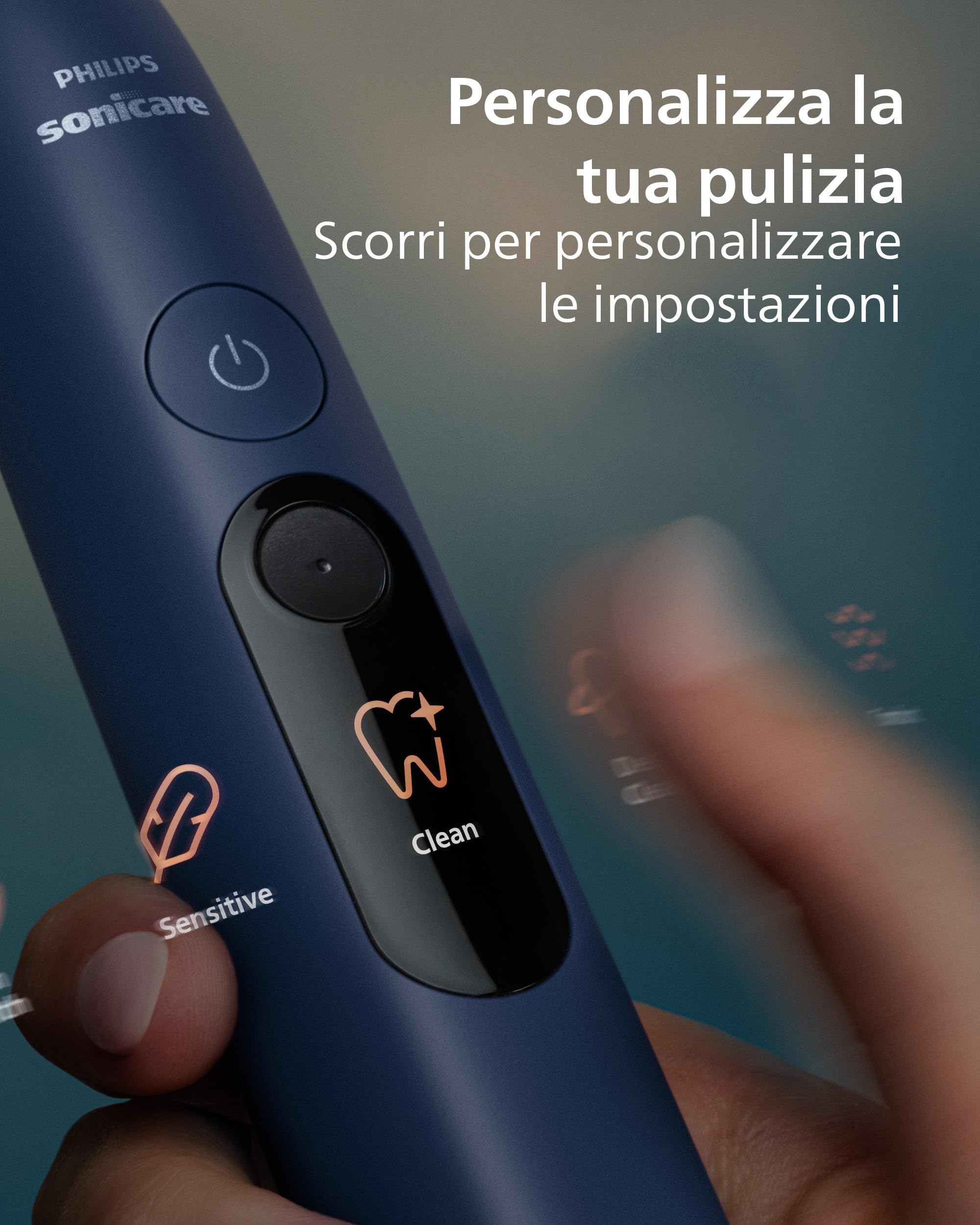 Philips Sonicare Next-Generation DiamondClean 8500 Spazzolino elettrico - con Feedback di pressione, 18 impostazioni, blu scuro, HX8515/13