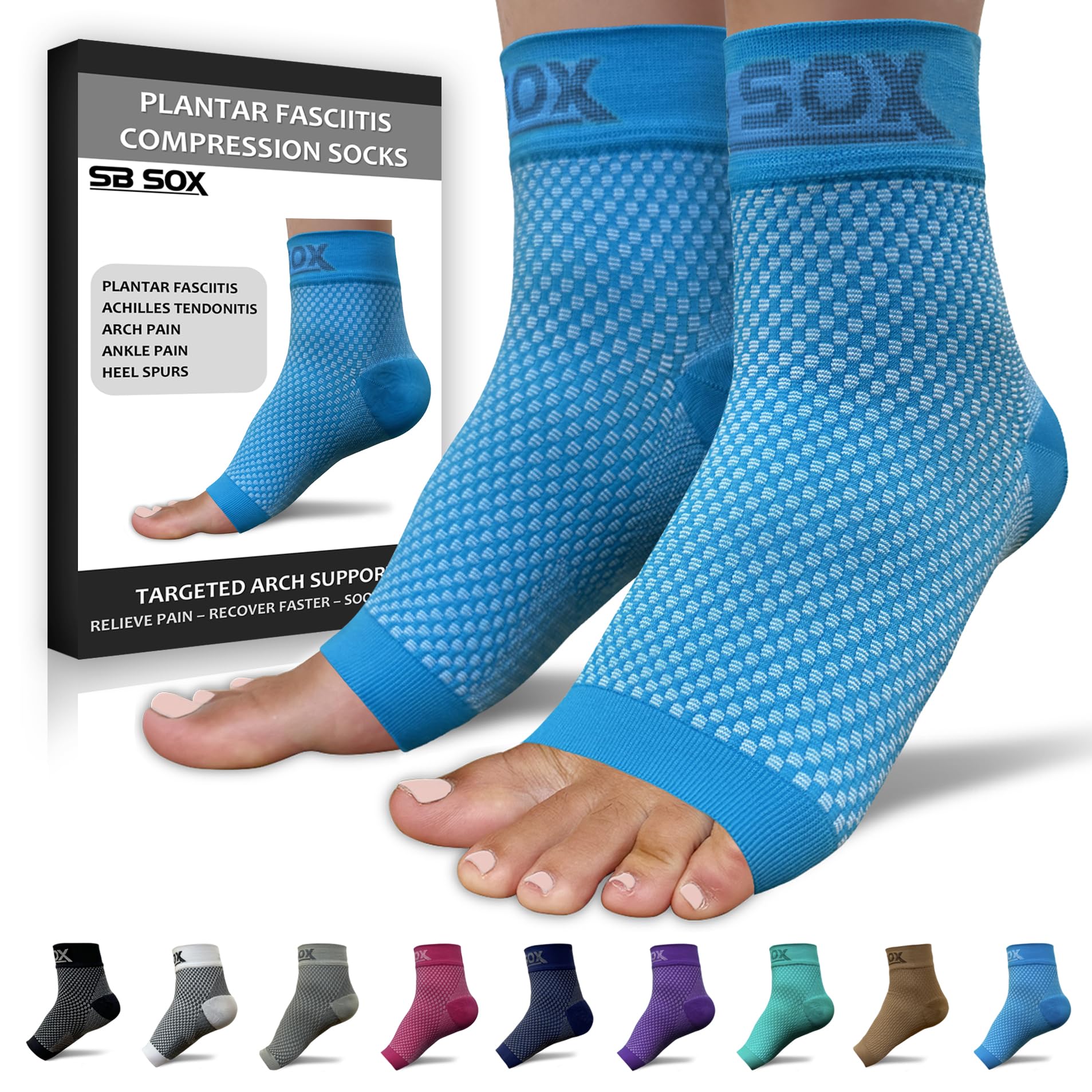SB SOX Plantar Fasciitis Relief Socks – Ankle Brace Compression Sleeve – Arch Support for Foot Pain, Swelling, Heel Spurs – Foot Brace for Achilles