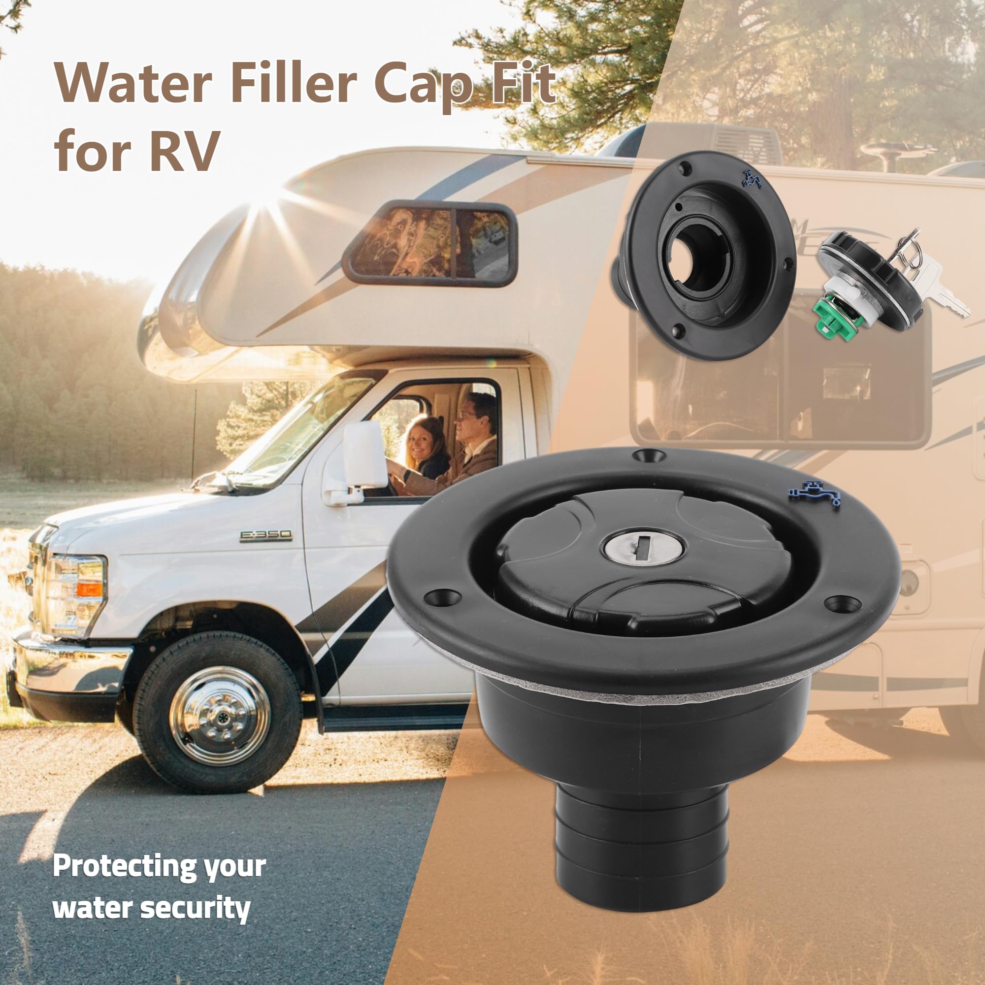 Bouchon de remplissage d'eau douce avec gravité, bouchon de remplissage d'eau d'entrée verrouillable et étanche avec 2 clés pour camping-car, caravane, camping-car