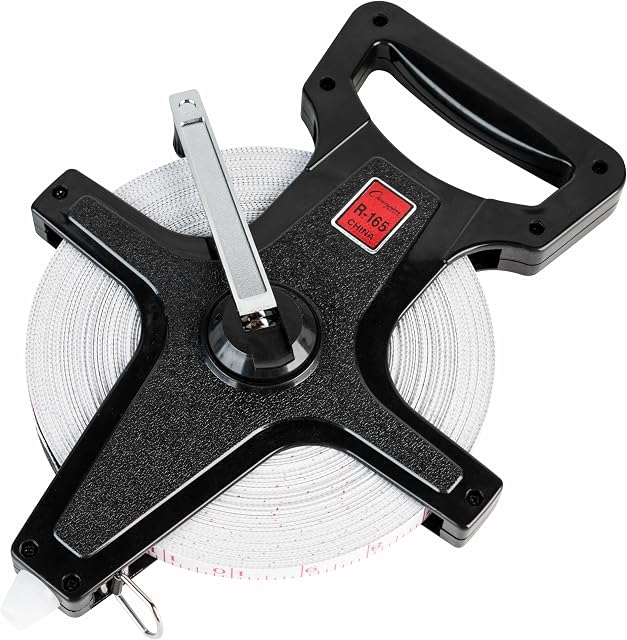 Champion Sports Open Reel Measure Tape with Metal Spike, Hand Crank - Open Tape Measure for Track and Field, Long Jump - Durable, Dual-Sided Measuring Reel with Feet and Meters - Multiple Lengths