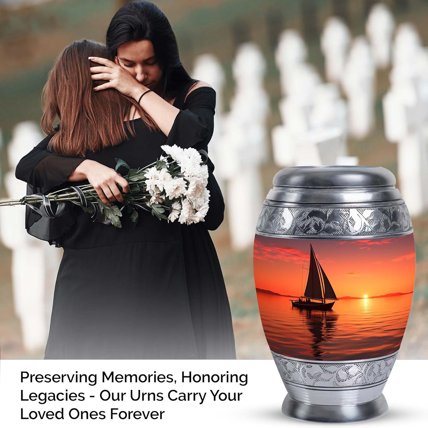 Crimson Sunset Urn for Ashes Adult Male, Orange Urns for Women, Burial Urns for Cremated Remains - Cremation Urn - Large Urn for Human Ashes Adult Men - Funeral Urns for Mom (Size -10")