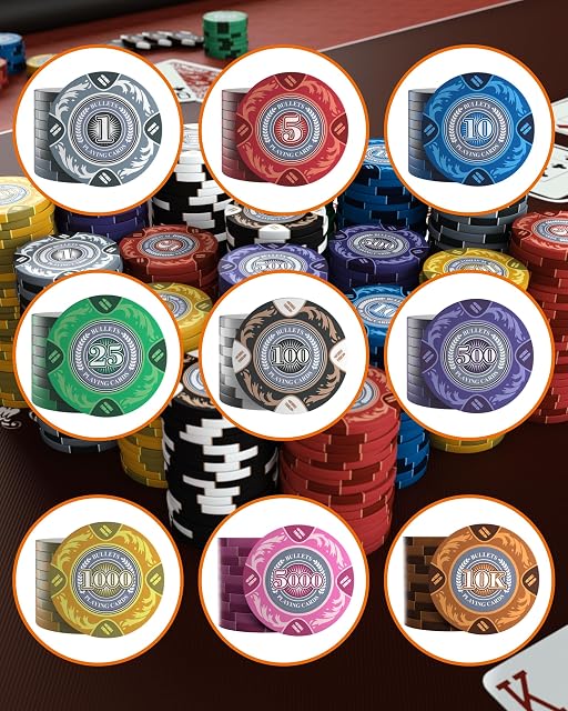 Foto 4 de 6 de Bullets Playing Cards, 25 fichas de póquer de arcilla Tony para set de póquer, Valor 25-14g, 4cm de diámetro
