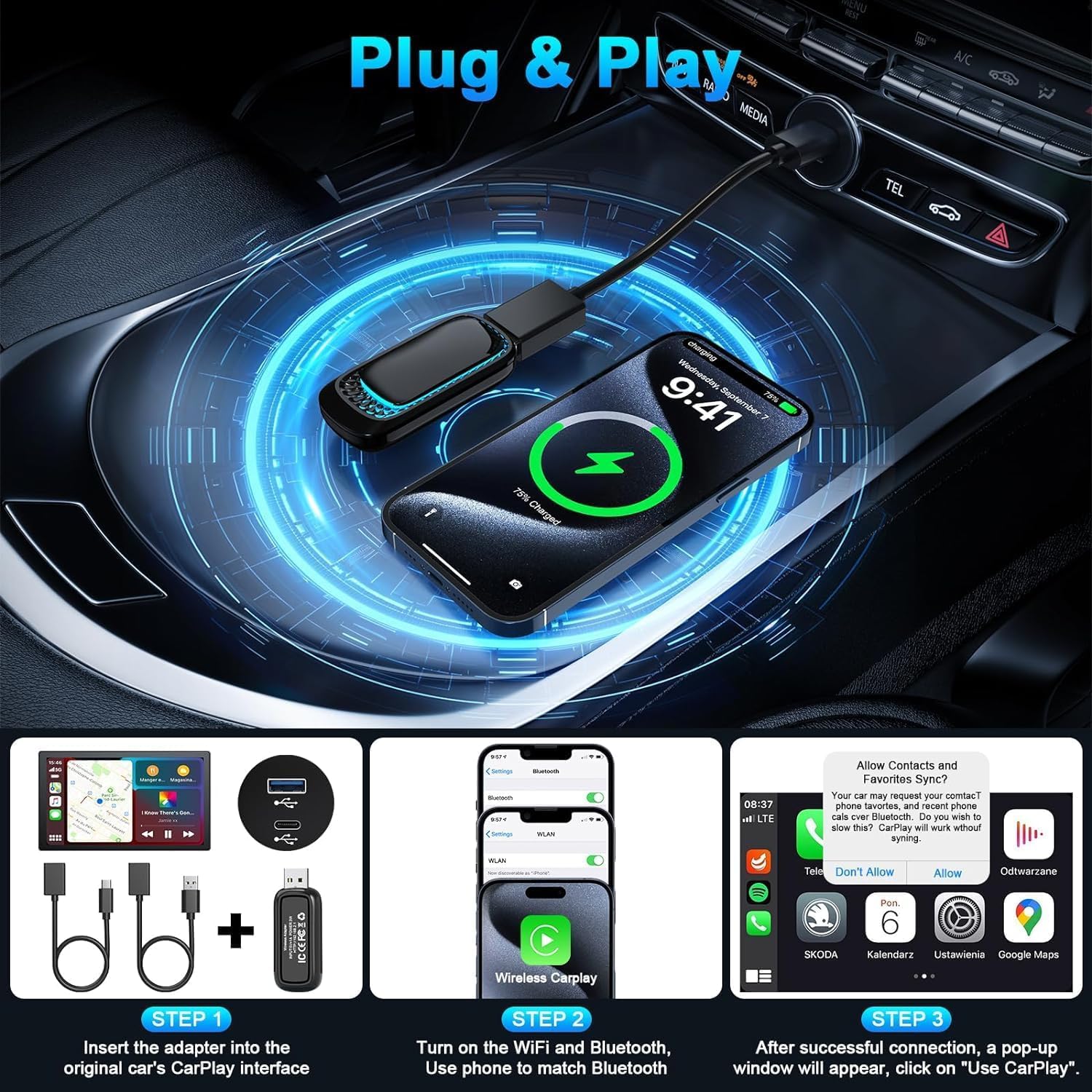 Android Auto Adapter Auto Adattatore Wireless CarPlay & - Convertitore Plug And Play Per Auto Adattatore Wireless Msxttly Adattatore Carplay Wireless Apple