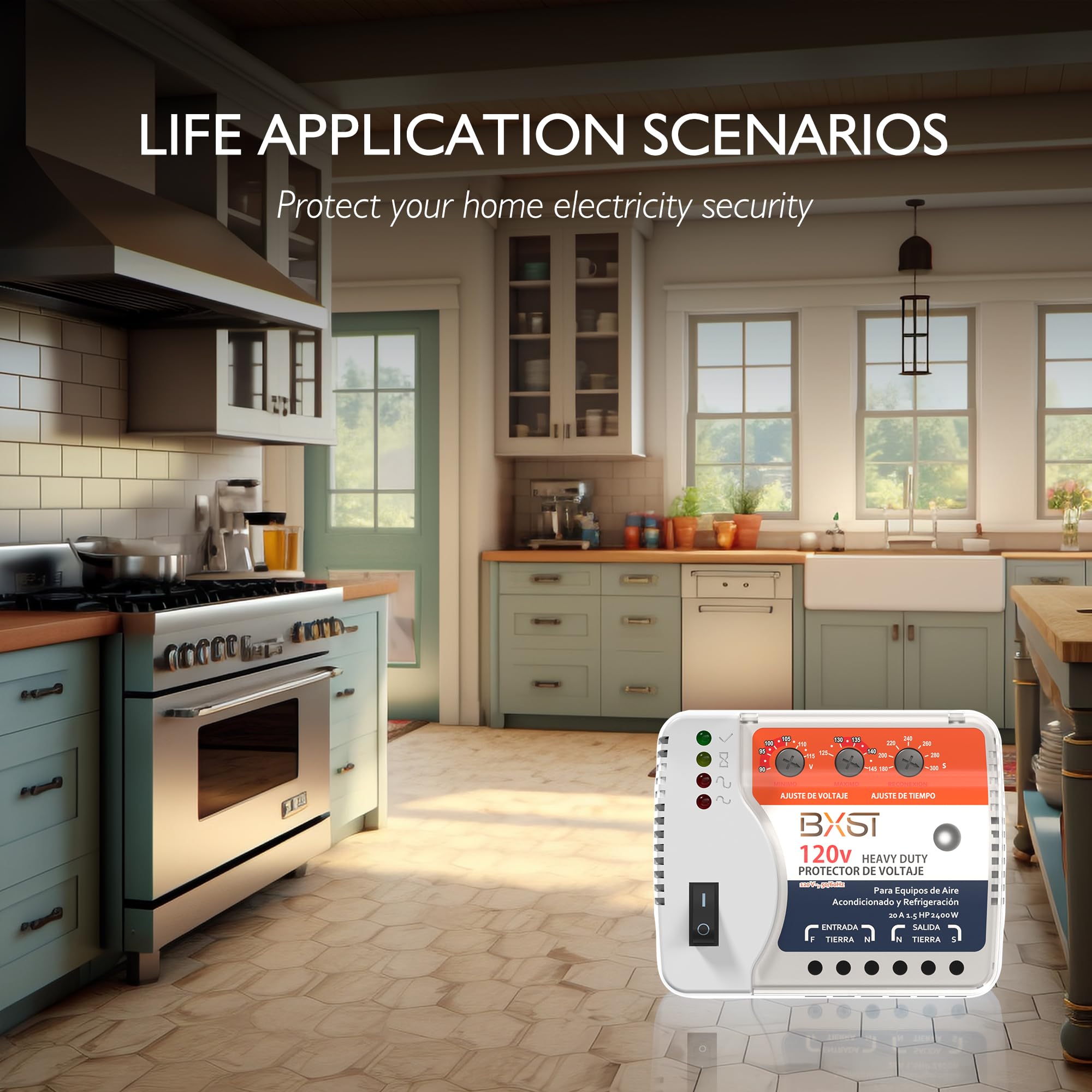 BXST Wiring Voltage and Wiring Surge Protector for Refrigerator TV 2400W Appliance AIR Conditioning Inverter Mini Split Adjustable Over/Under and Delay Time Voltage 20A 220V 140J