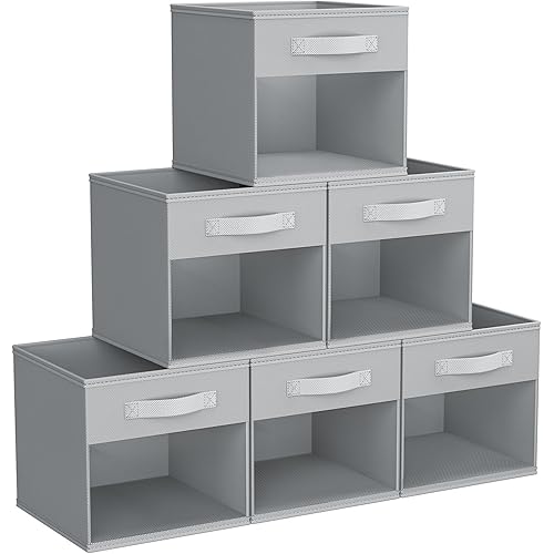 DIMJ Storage Cubes, Cube Storage Bin, 6 Pack Foldable Baskets with Window, Closet Storage Bins with Handle, 11x 11 inch Storage Cubes for Clothes, Toys, Books (Grey)
