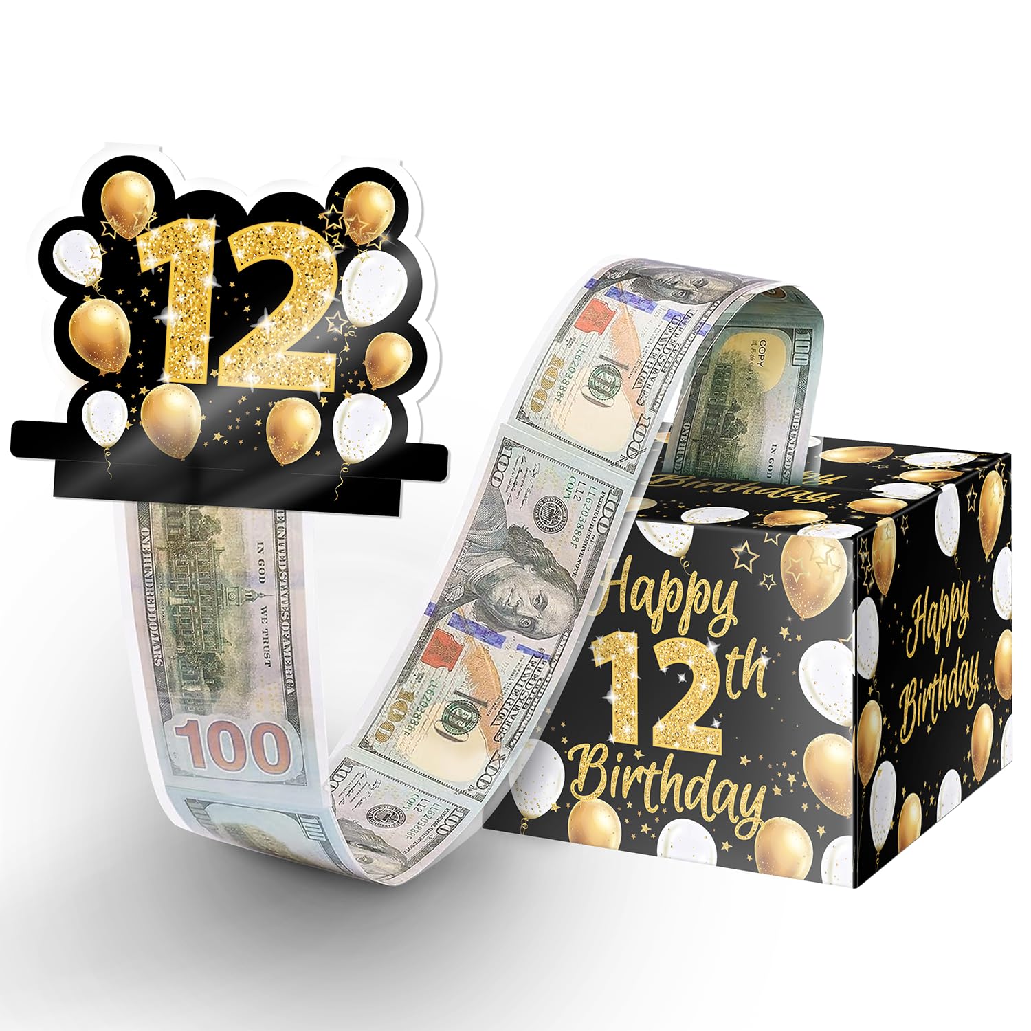 Linelglobal 12th Birthday Cash Gifts, Money Surprise Gift Box with Pull Out Card for Boys Girls