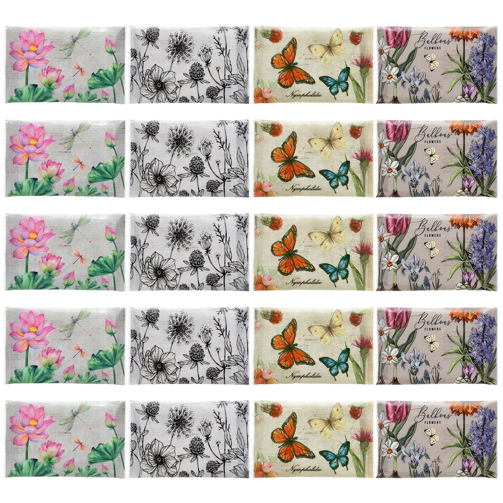 PerKoop 100 Pack Pocket Tissues Travel Slim Packs Small Facial Tissues Wallet Size Toilet Paper for Travel Guest Wedding Supplies, 4 Styles(Retro