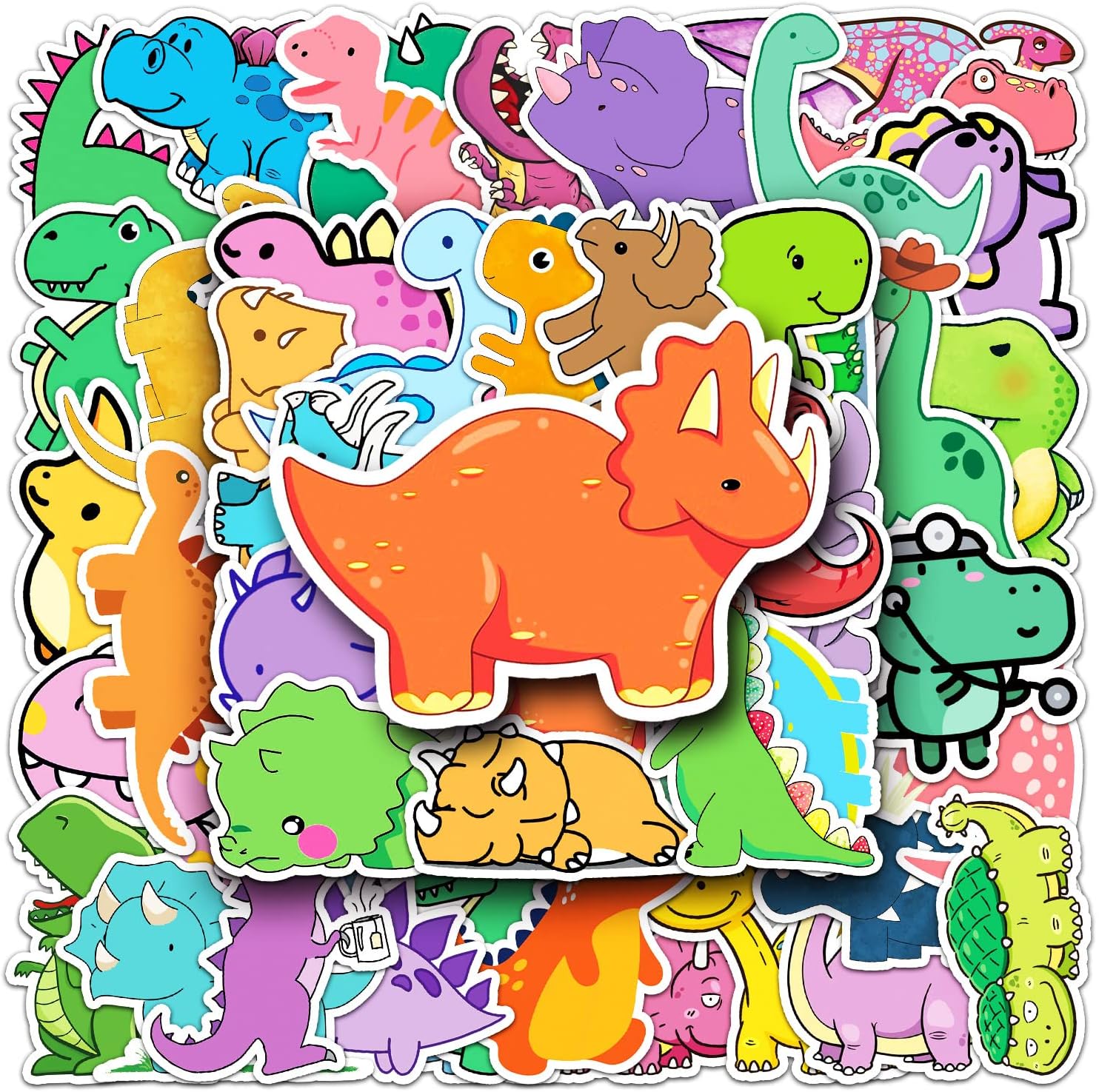 50 PCS Cute Cartoon Dinosaur Stickers,Kawaii Small Dinosaur Vinyl