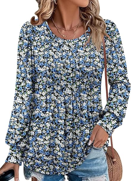 BETTE BOUTIK Long Sleeve Shirts for Women Fall Tops Dressy Blouses Crewneck Tunic Tops for Leggings S-3XL